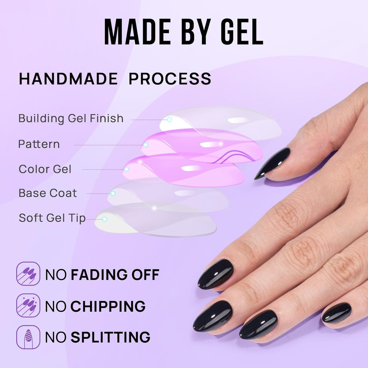 Black Press On Nails Almond - BTArtbox Short Press On Nails with Nail Glue, Fit Perfectly & Natural
