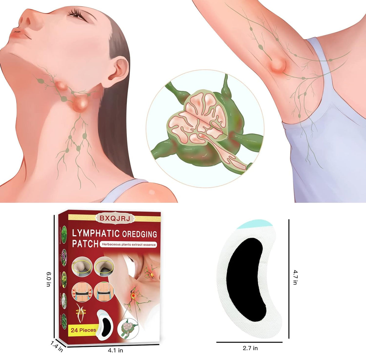24Pcs/Box Herbal Lymph Nodes Patch,Lymphatic Drainage Patch/Patches,Herbal Lymphatic Drainage Care