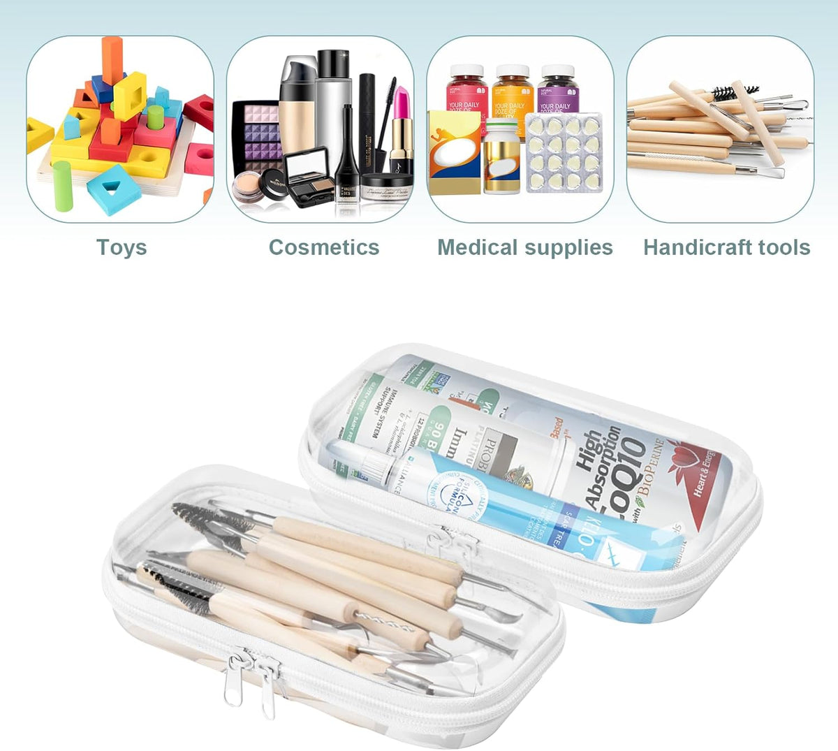Set of 2 - Hard Sided Clear Zipper Case for Storage - Professional-Grade Plastic Hard Shell