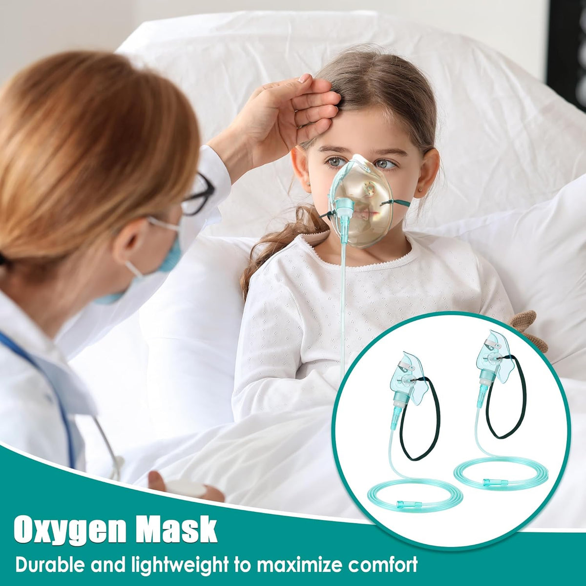 Geiserailie 2PCS Pediatric Elongated (M) Oxygen Mask with 6.6 Ft Tubing and Adjustable Elastic