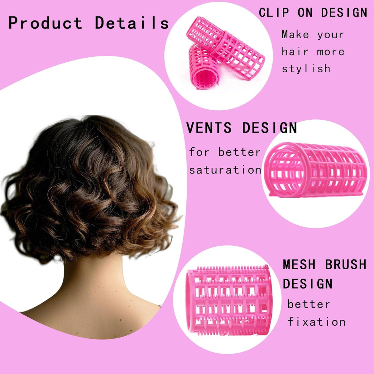 28PCS Self Grip Small Hair Rollers Set, 0.6in Plastic No Heat Roller Hair Curlers with Comb