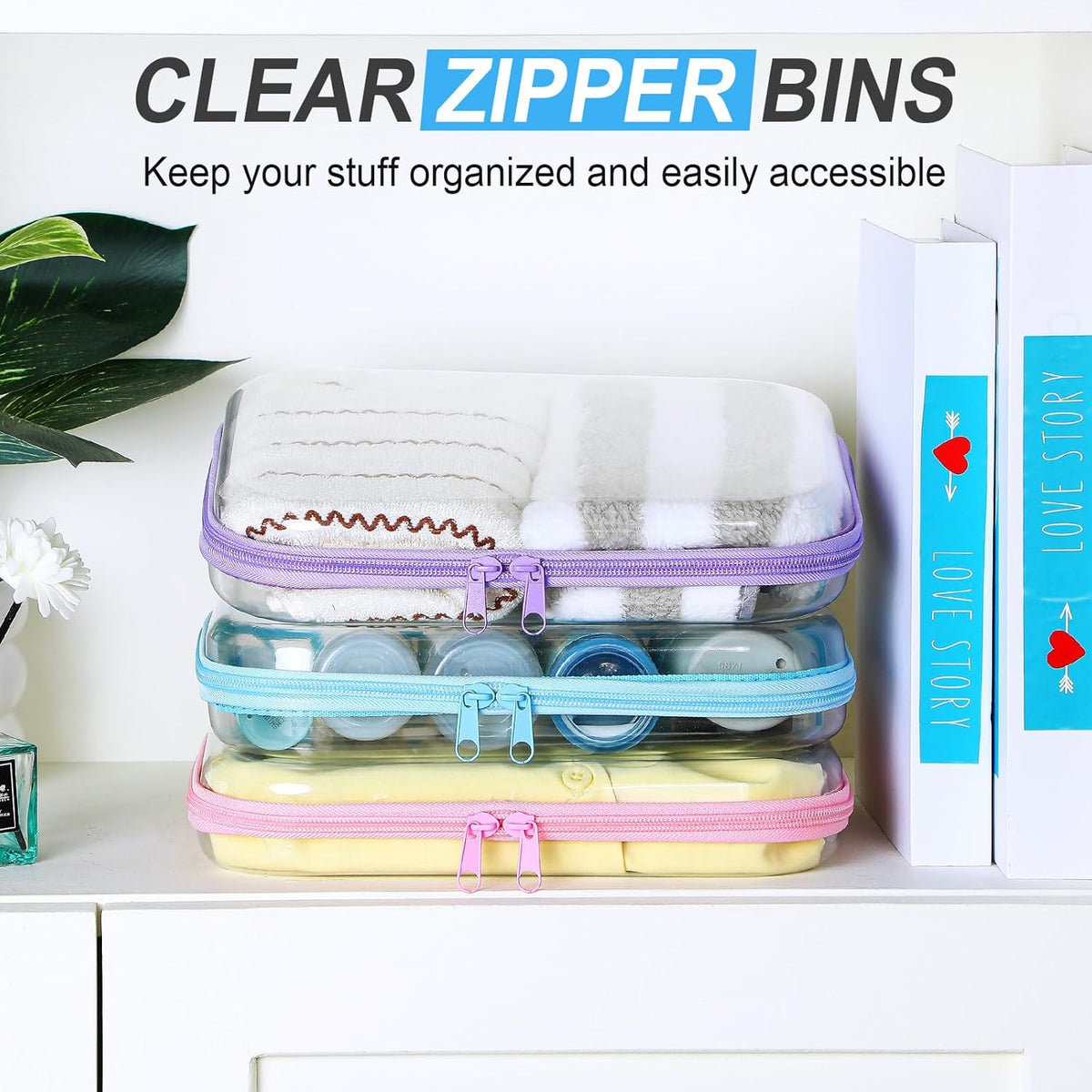 Hoolerry 3 Pcs Clear Hard Zipper Case Plastic Pouch Transparent Hard Case Clear Makeup Bag Portable