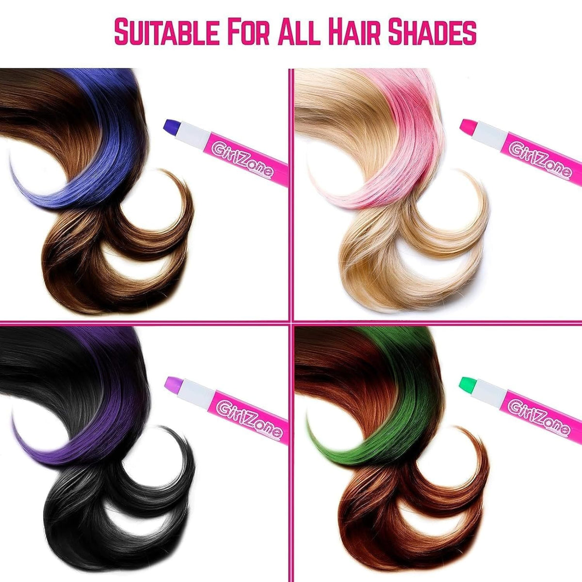 GirlZone Hair Chalks Set, 10-Piece Temporary Hair Chalk For Kids, Easy to Apply and Remove