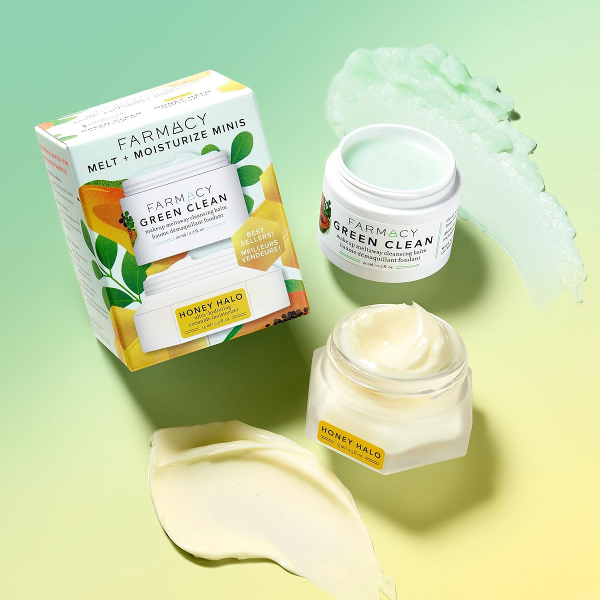 Farmacy Ceramide Face Moisturizer + Cleansing Balm Duo - Travel Size Skin Care Set with Green Clean