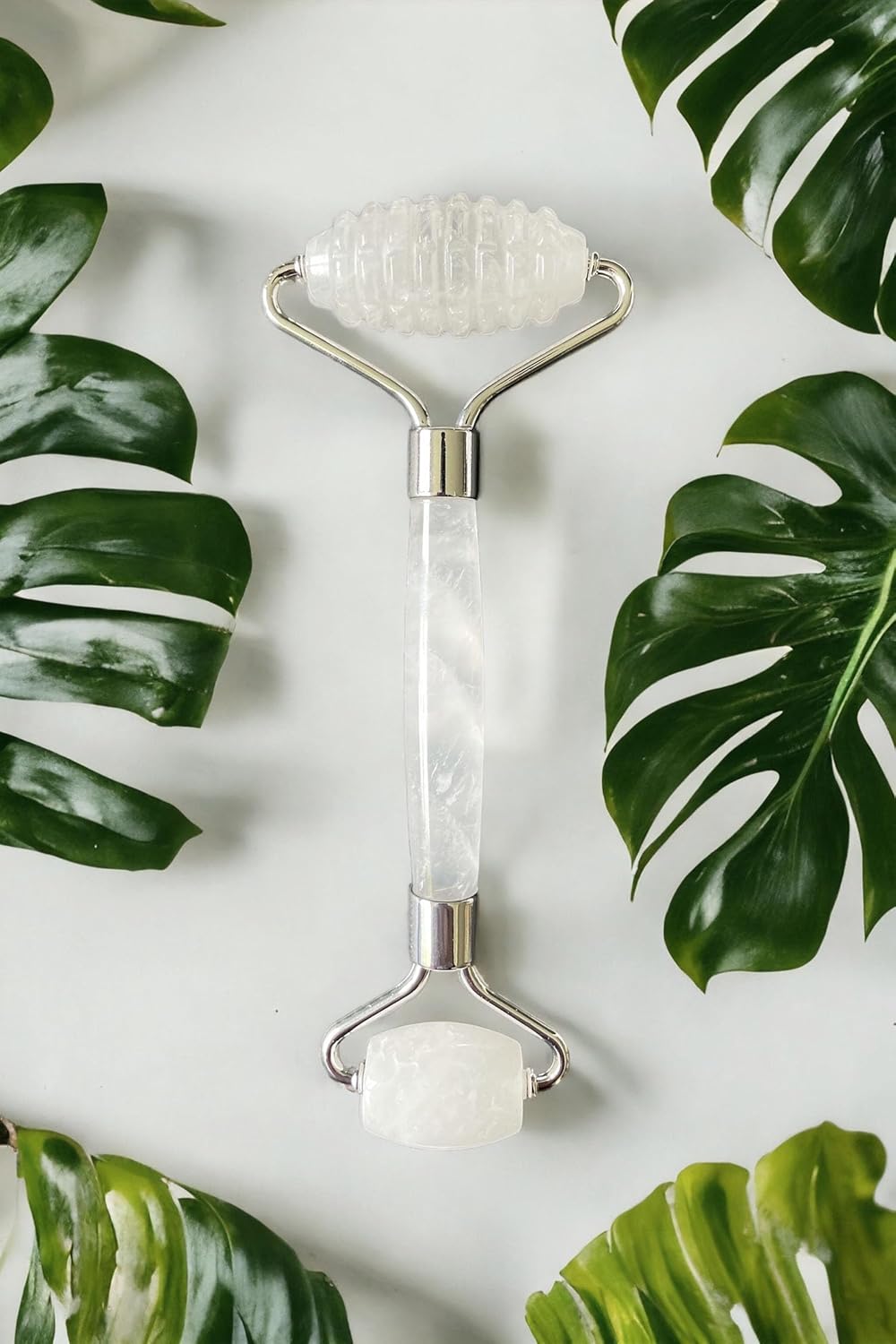 100% Real Crystal Jade Stone Roller and Gua Sha Set with Vitamin C Serum | Great for Eye Puffiness