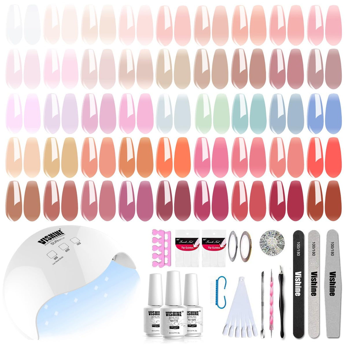Vishine Gel Nail Polish Starter Kit with UV LED Nail Lamp, 45ColorSheer Milky Pink Jelly Nude