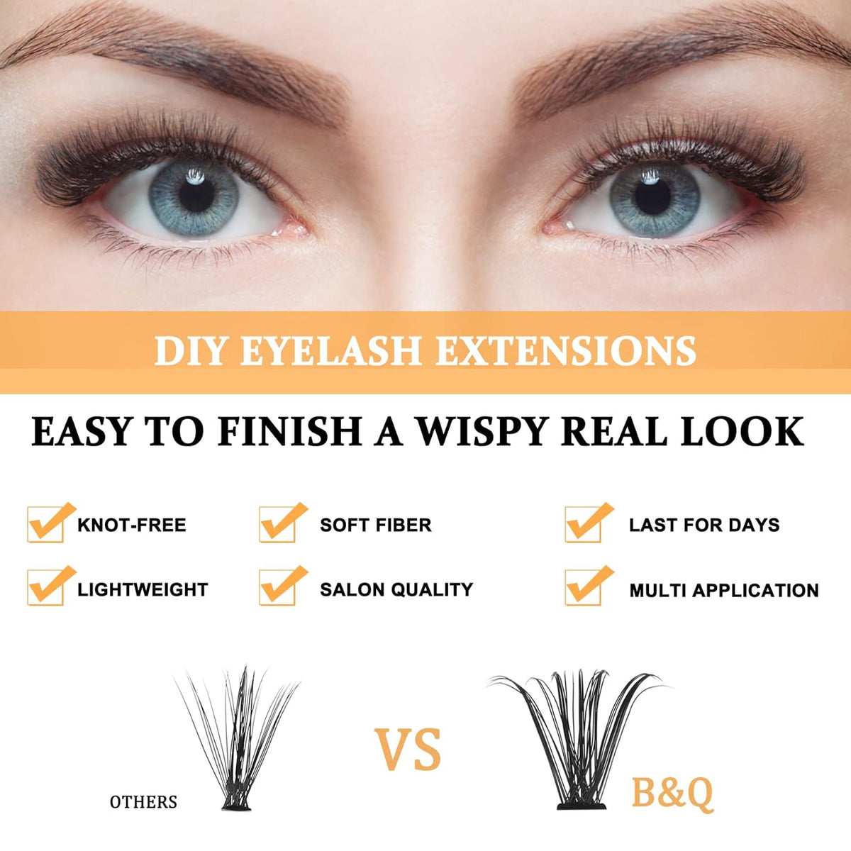 B&Qaugen False Eyelash, 280 Clusters Individual Lashes, 50D, Vegan, Cruelty Free