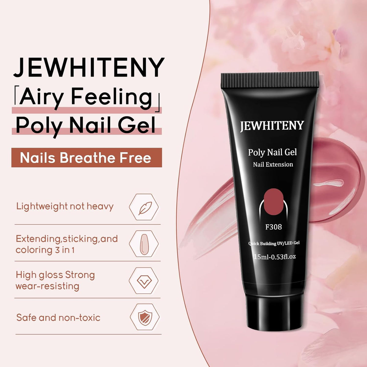 JEWHITENY 14 Colors Poly Extension Gel Nail Kit With U V Lamp Nude Pink White Brown All In One Poly
