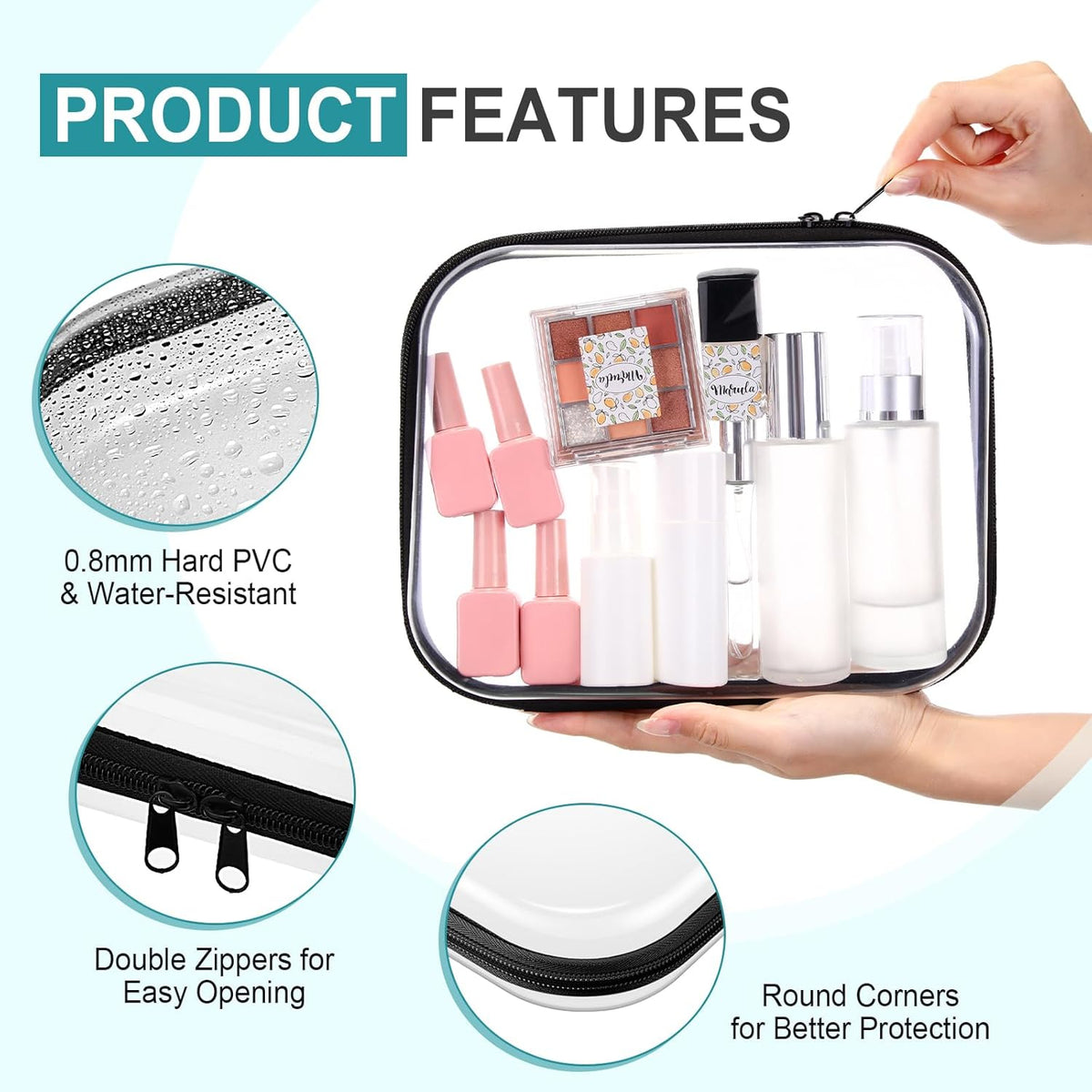 Sanwuta 6 Pcs Clear Hard Zipper Case Pencil Pouches Hard Plastic Zipper Pouches Makeup Bag