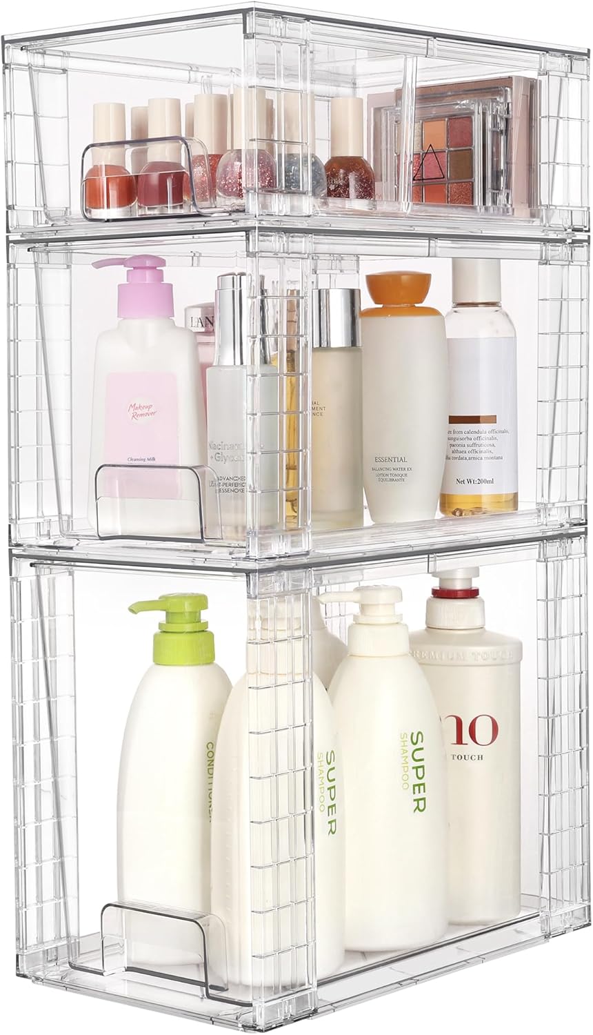 Vtopmart 6 Pack Clear Stackable Storage Drawers,Easy to Assemble Bathroom Organizers and Storage