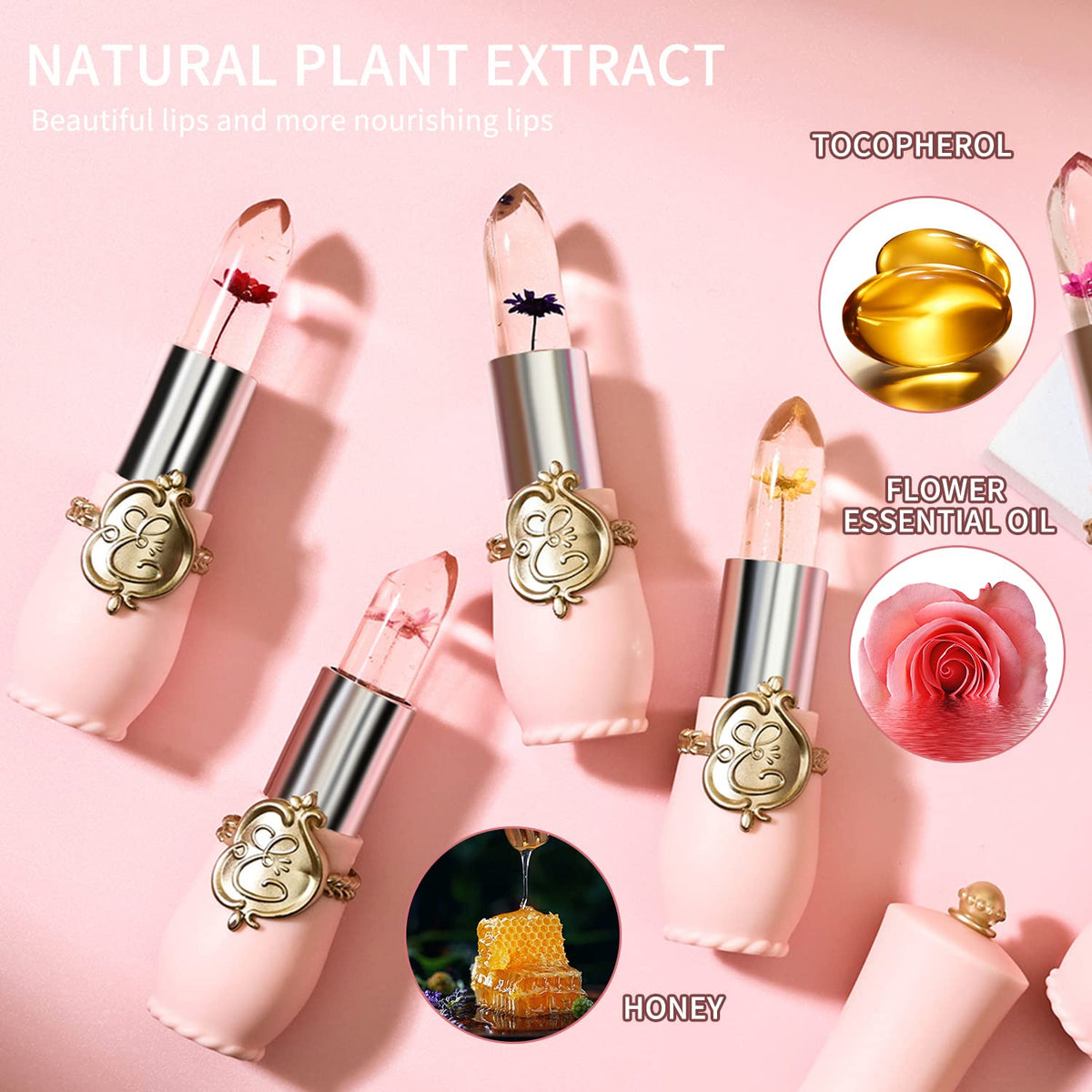 6 Pcs/Set Flower Jelly Lipstick Set Temperature Change Moisturizer Long Lasting Nutritious Shimmer