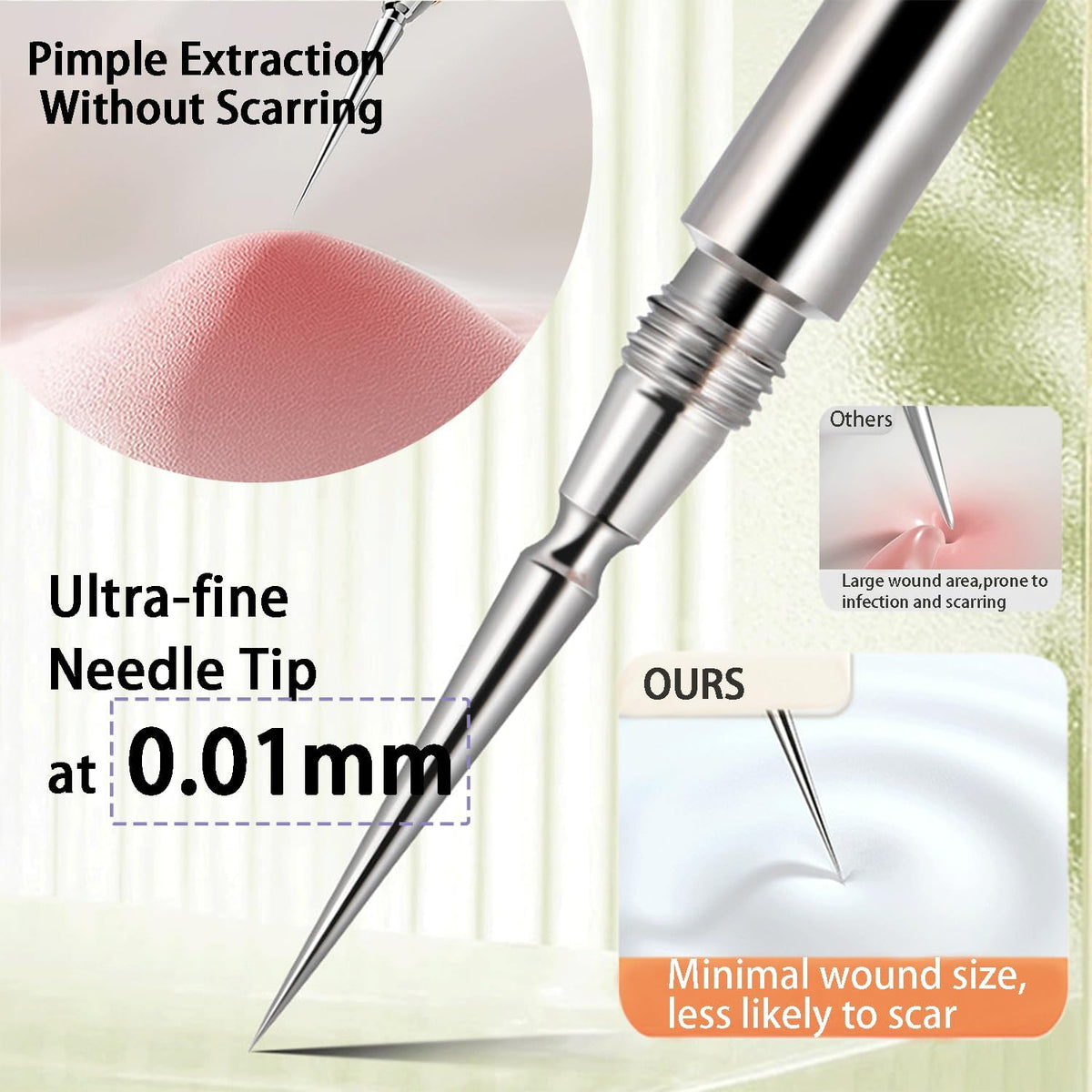 2-in-1 Professional Stainless Steel Acne Removal Needle, Whitehead&Blackhead Remover Tool, Pimples