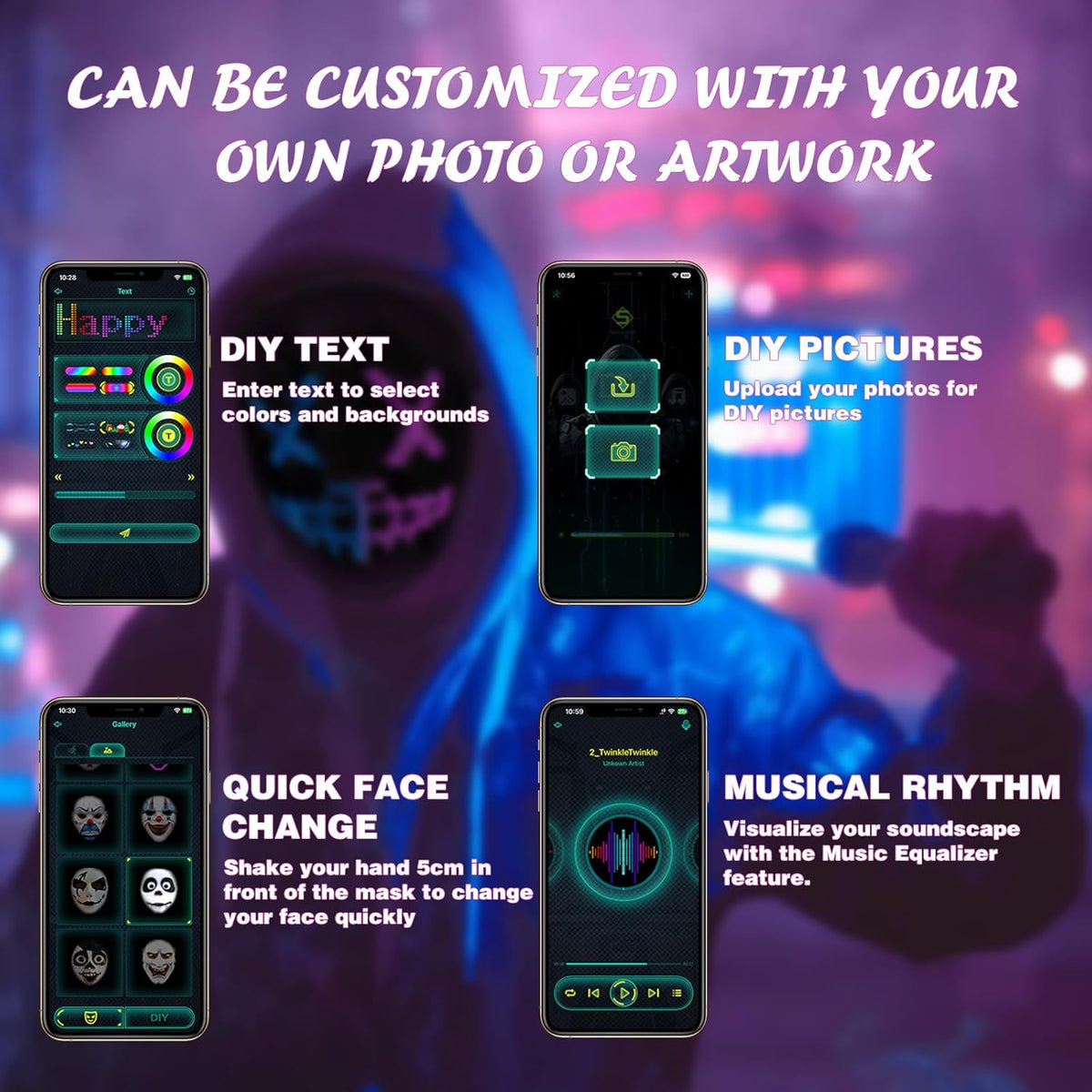 Depointer Life Led Mask with Rechargeable Bluetooth-compatible App Controlled, Customizable led