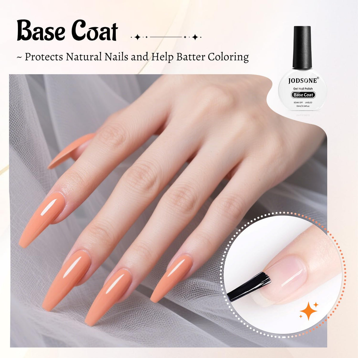 JODSONE 4 Bottle 10ML Nail Primer Base Coat Top Coat and Builder Gel Glossy Durable Long Lasting