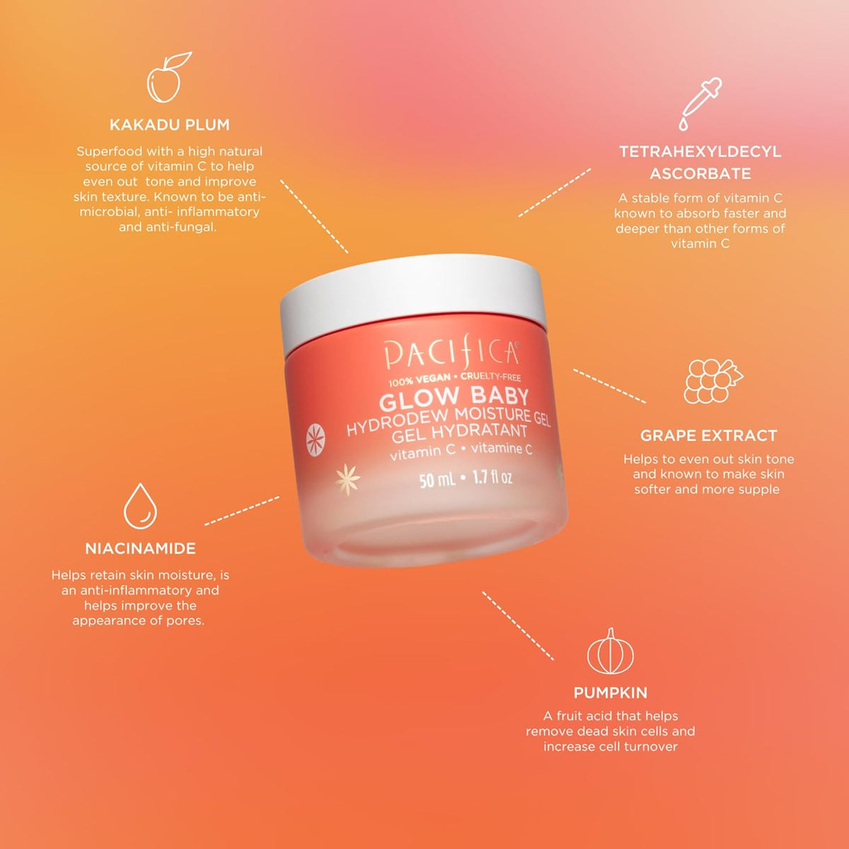 Pacifica Glow Baby Hydrodew Gel Moisturizer – Vitamin C & Niacinamide Dewy Face Gel for Glowing