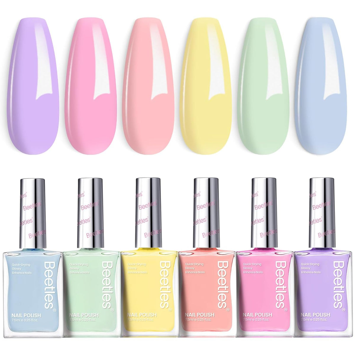 Beetles Pastel Nail Polish Set -6 Colors Pink Blue Yellow Nude Pink Purple Nail Polish Set Quick