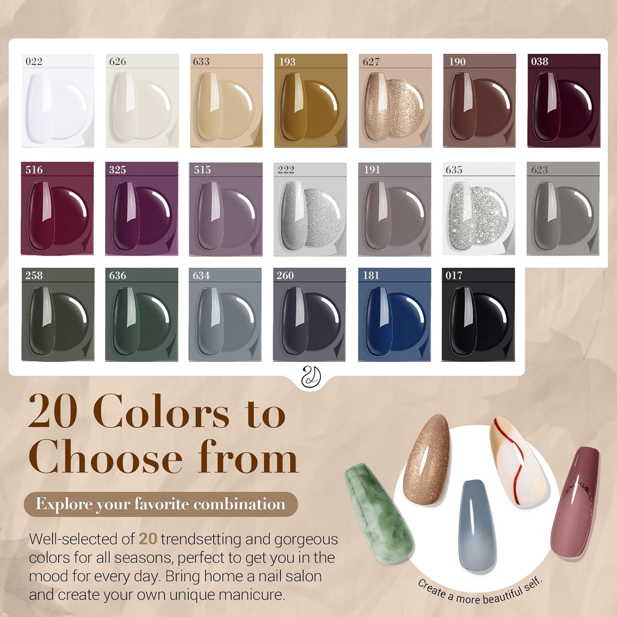 AZUREBEAUTY Dip Powder Nail Kit Starter 20 Colors Glitter Dark Green Grey Purple Fall Winter 31 Pcs