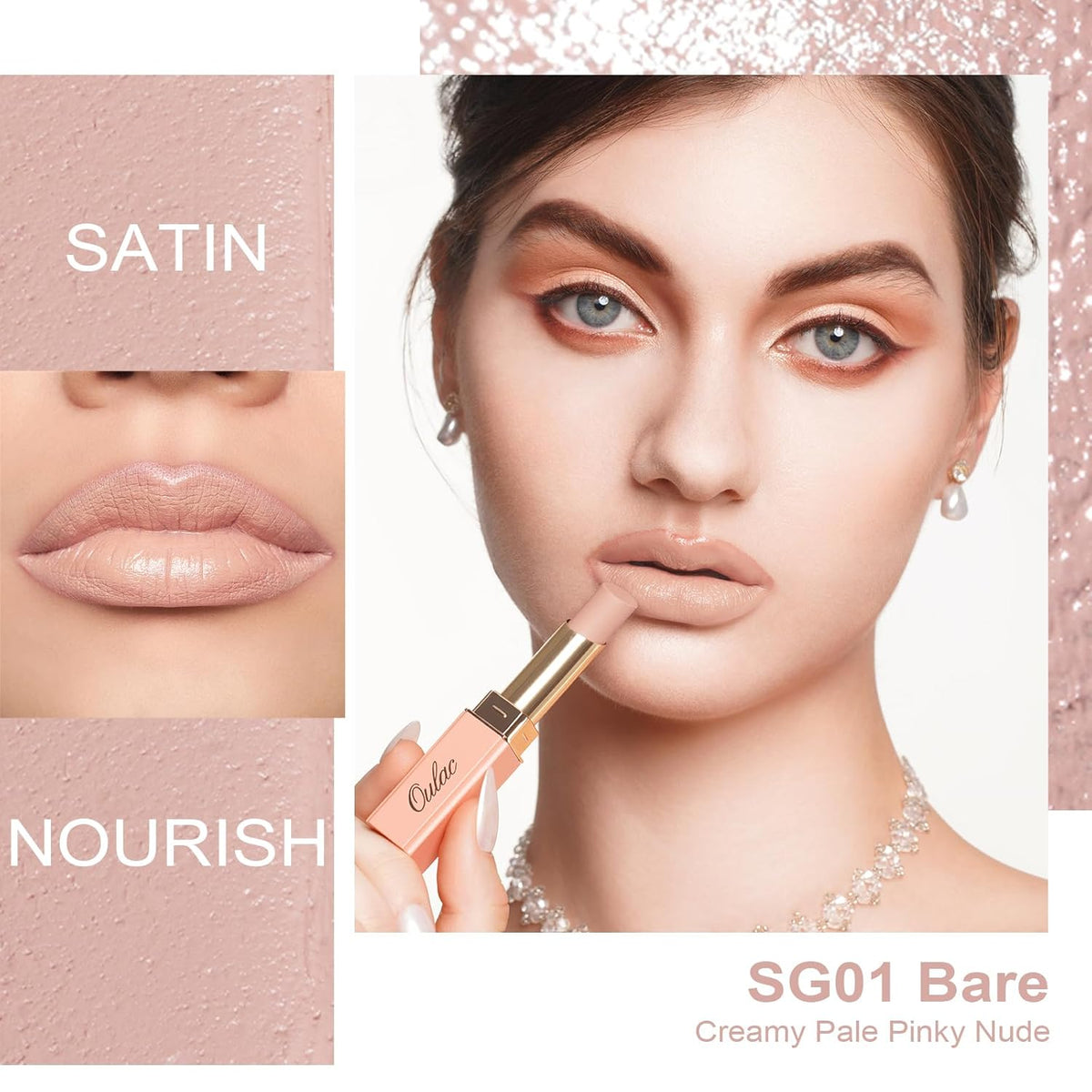 Oulac Beige Lipstick for Women, Pale Nude Matte Lip Base, Full Coverage Lip Color, Satin Matte