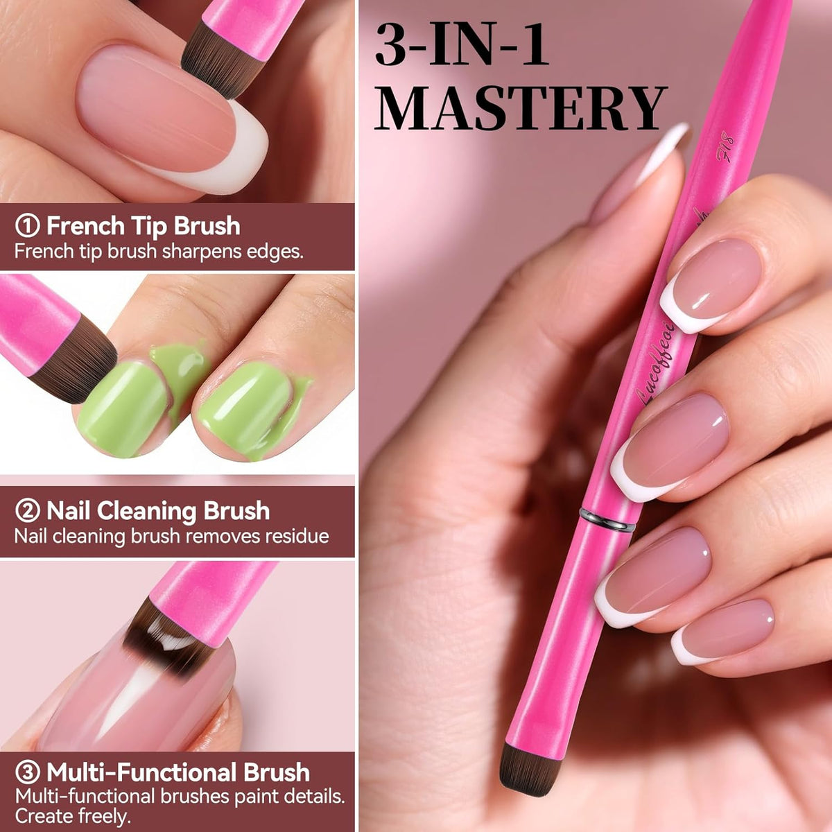 Nail Brush for French Tip, Nail Cleaning Brush for Gel & Acrylic - Professional Kolinsky Sable