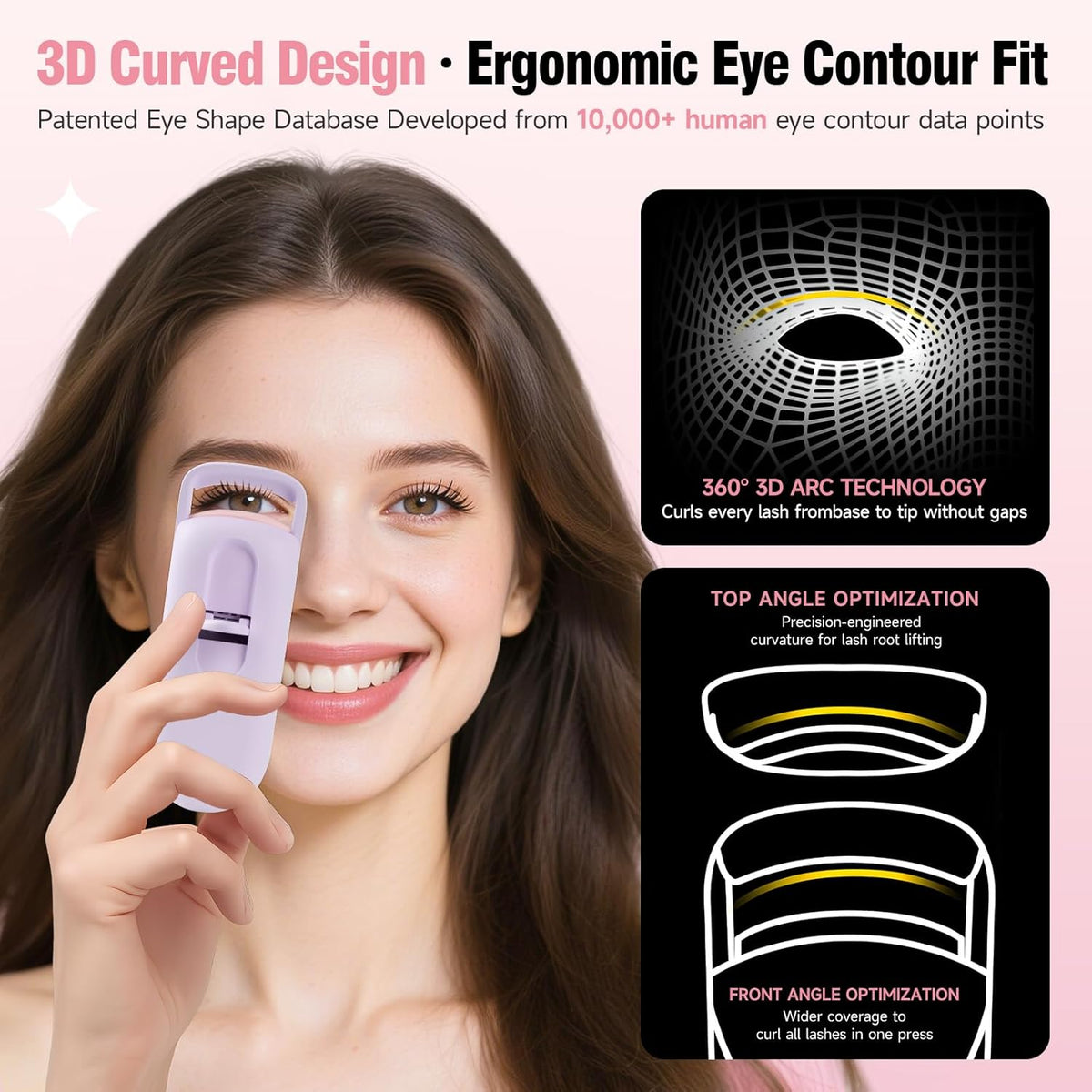 DUDUDU Heated Eyelash Curler, Portable Travel-Size Mini Electric Heated Lash Curler - 2-Level
