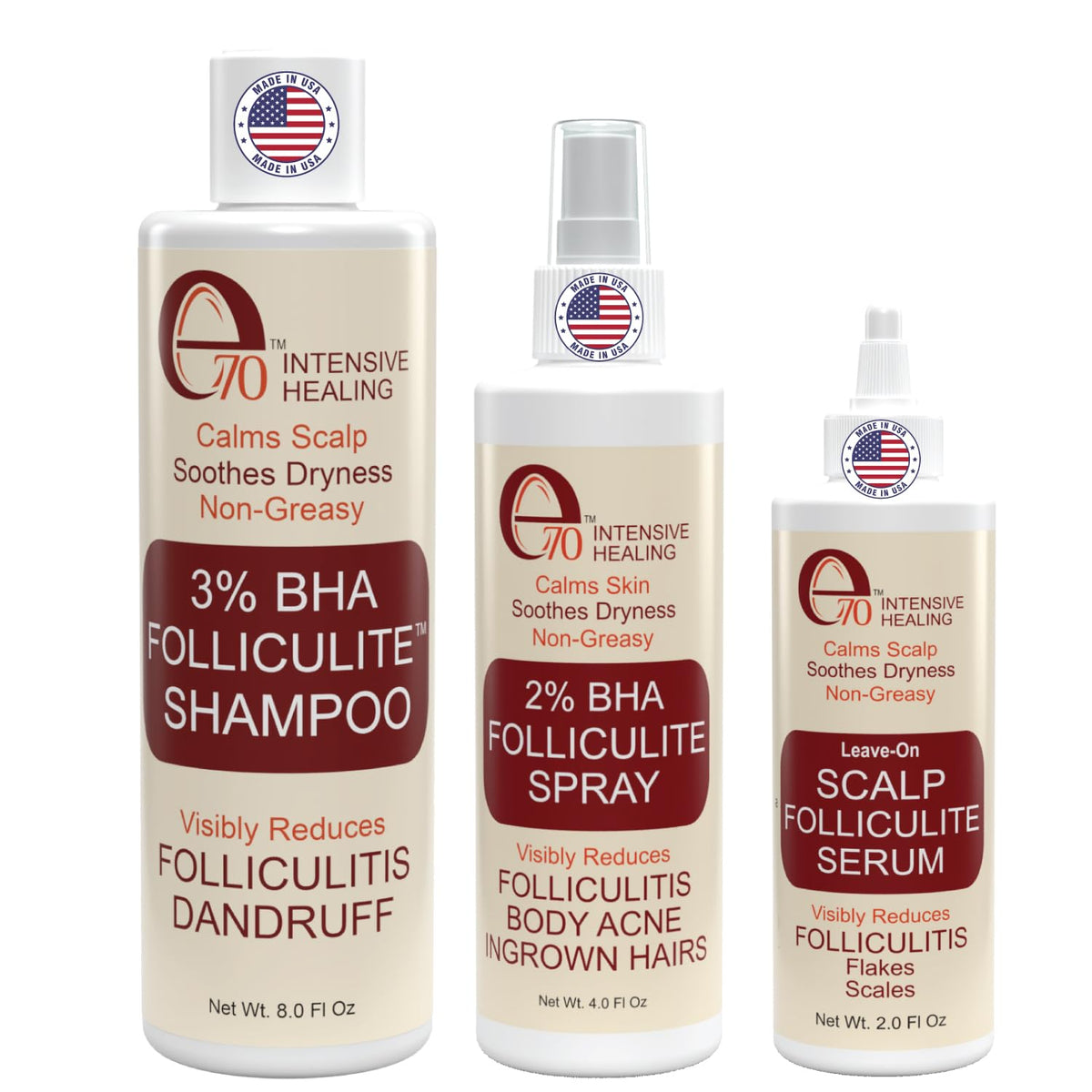 Folliculitis 3-Piece Set - Folliculitis Shampoo, Dry Scalp Serum & Body Spray with Salicylic Acid