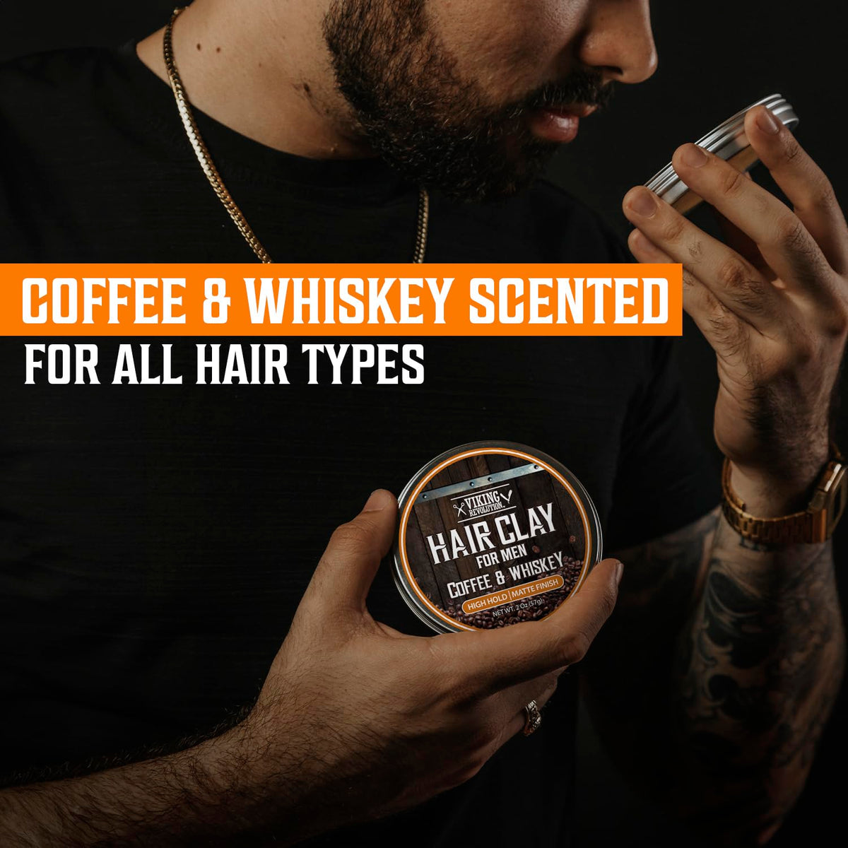 Viking Revolution Coffee & Whiskey Hair Clay for Men - Matte Finish, Texturizing Clay Pomade for