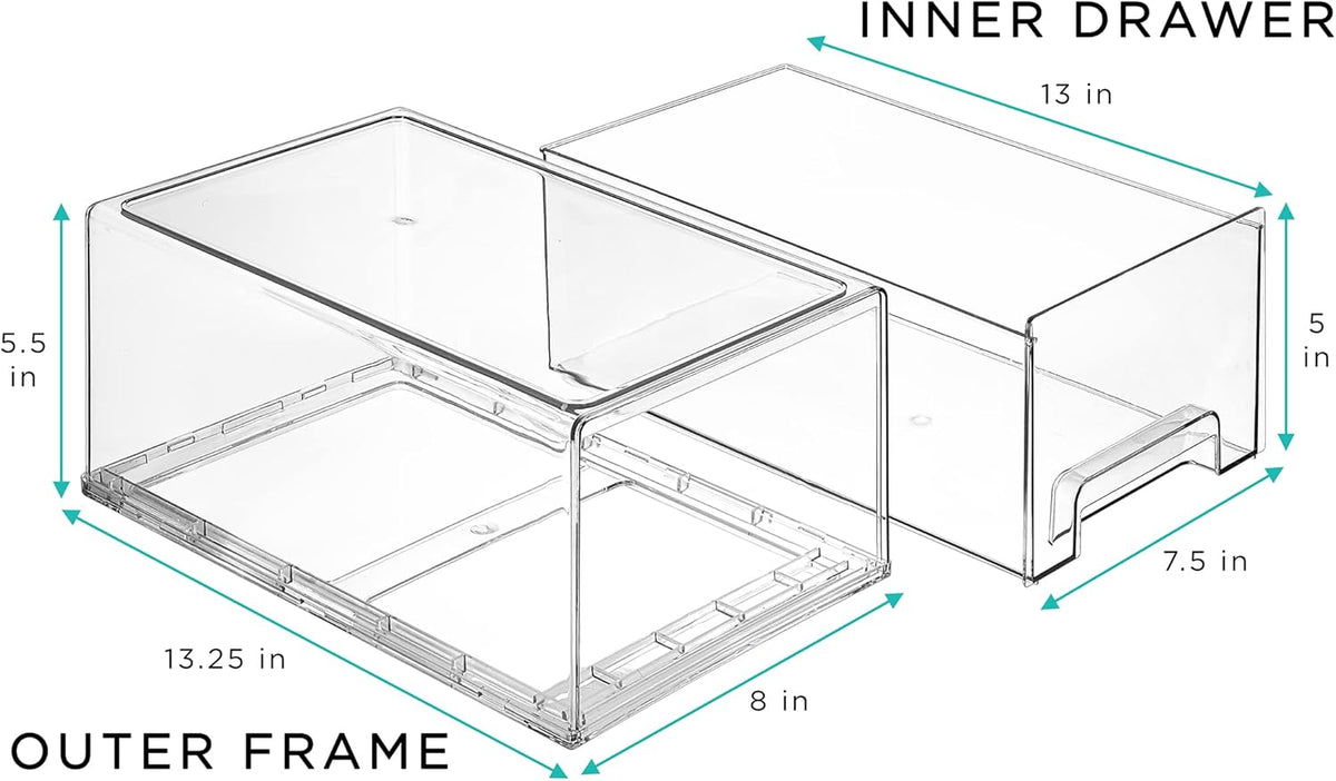 Sorbus Large Clear Stackable Storage Drawers – 2-Pack Plastic Organizer Bins with Handles