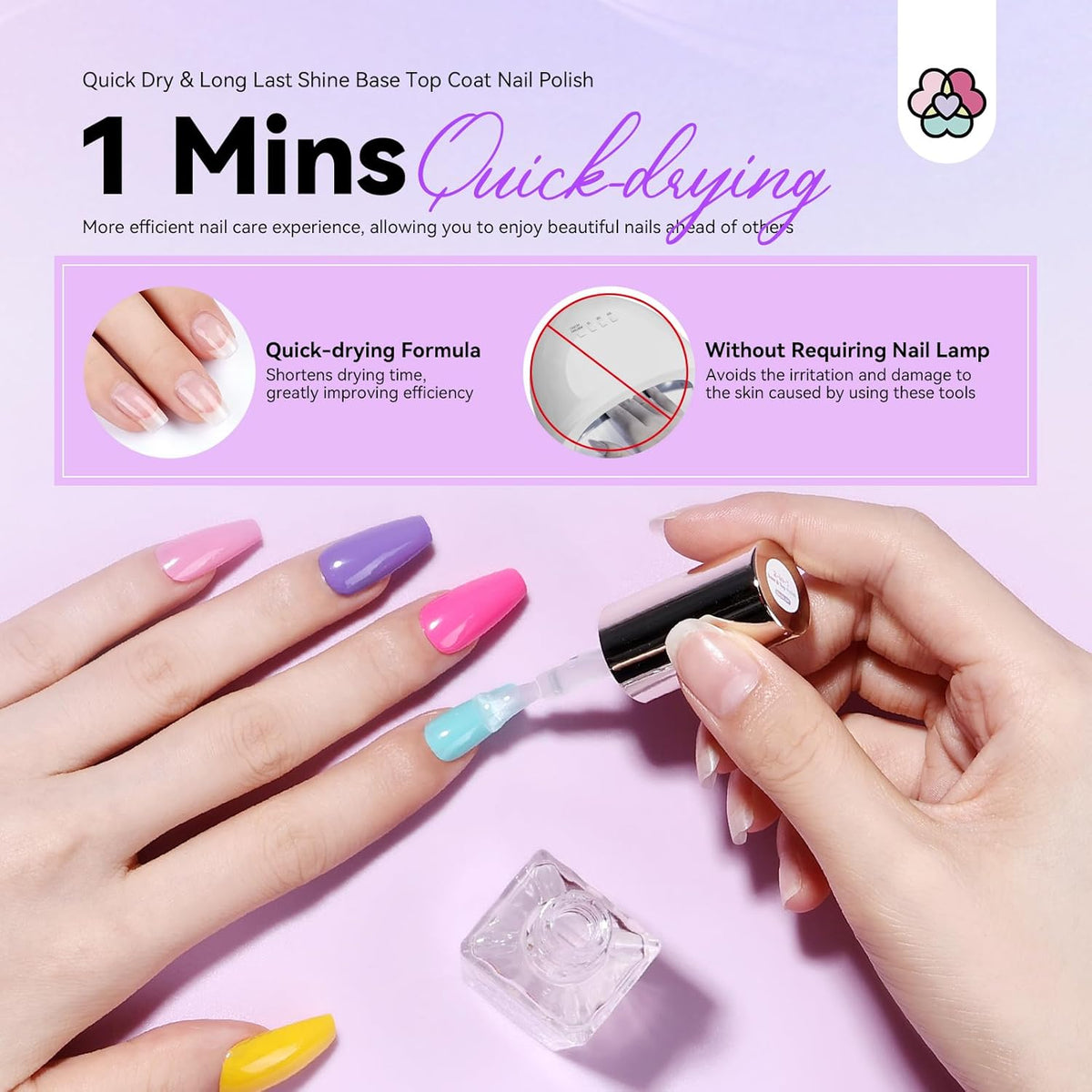 SAVILAND Clear Nail Polish Base Top Coat: 2 in 1 Quick Dry Nail Polish Long Lasting Fingernail Toe