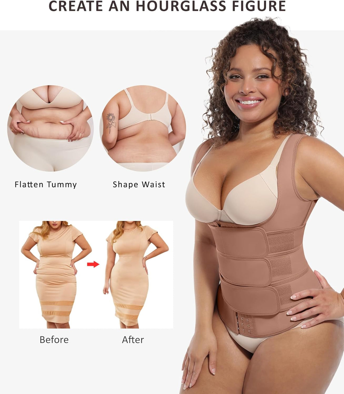 FeelinGirl Waist Trainer for Women Latex Waist Trainers Vest Plus Size Waist Cincher Corset 3 Belts