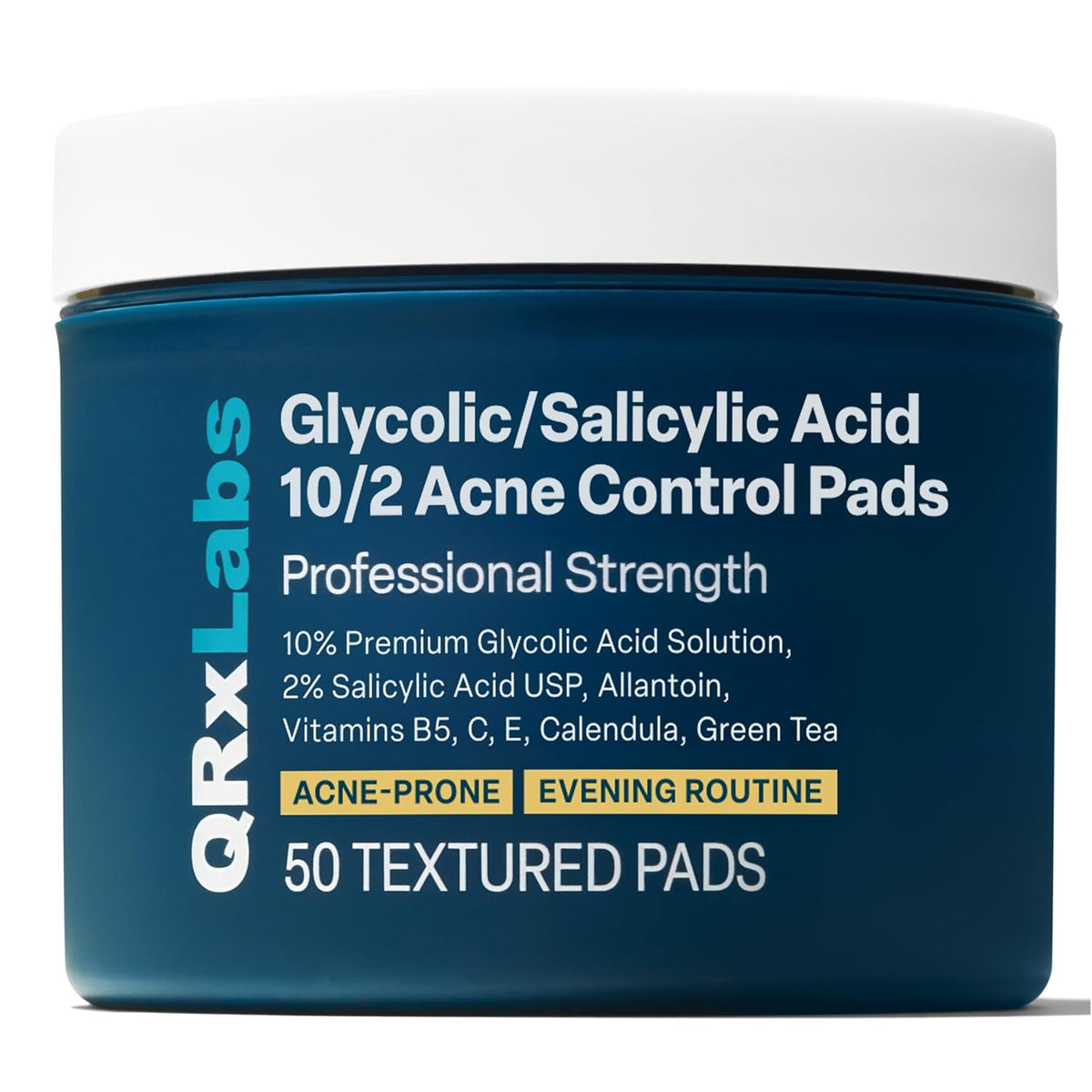 QRxLabs Salicylic & Glycolic Acid Pads (2% Salicylic & 10% Glycolic) - 50 Count Jar - Exfoliating