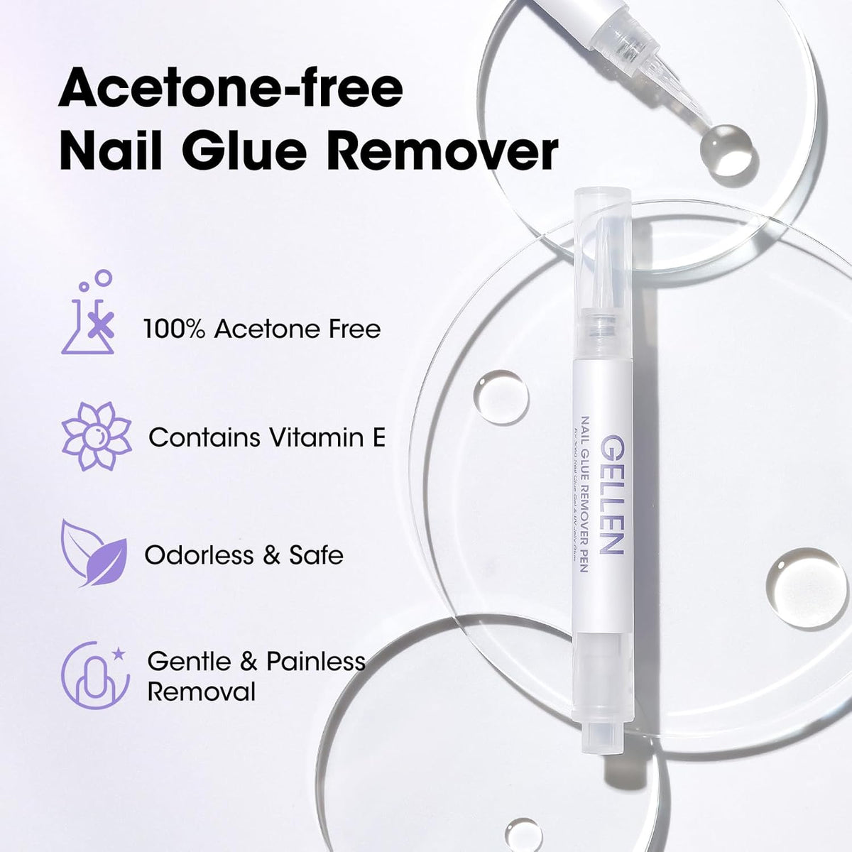 Gellen Nail Glue Remover 5 Pcs, Glue Remover Pen for Press on Nails, Non Acetone Press on Removal