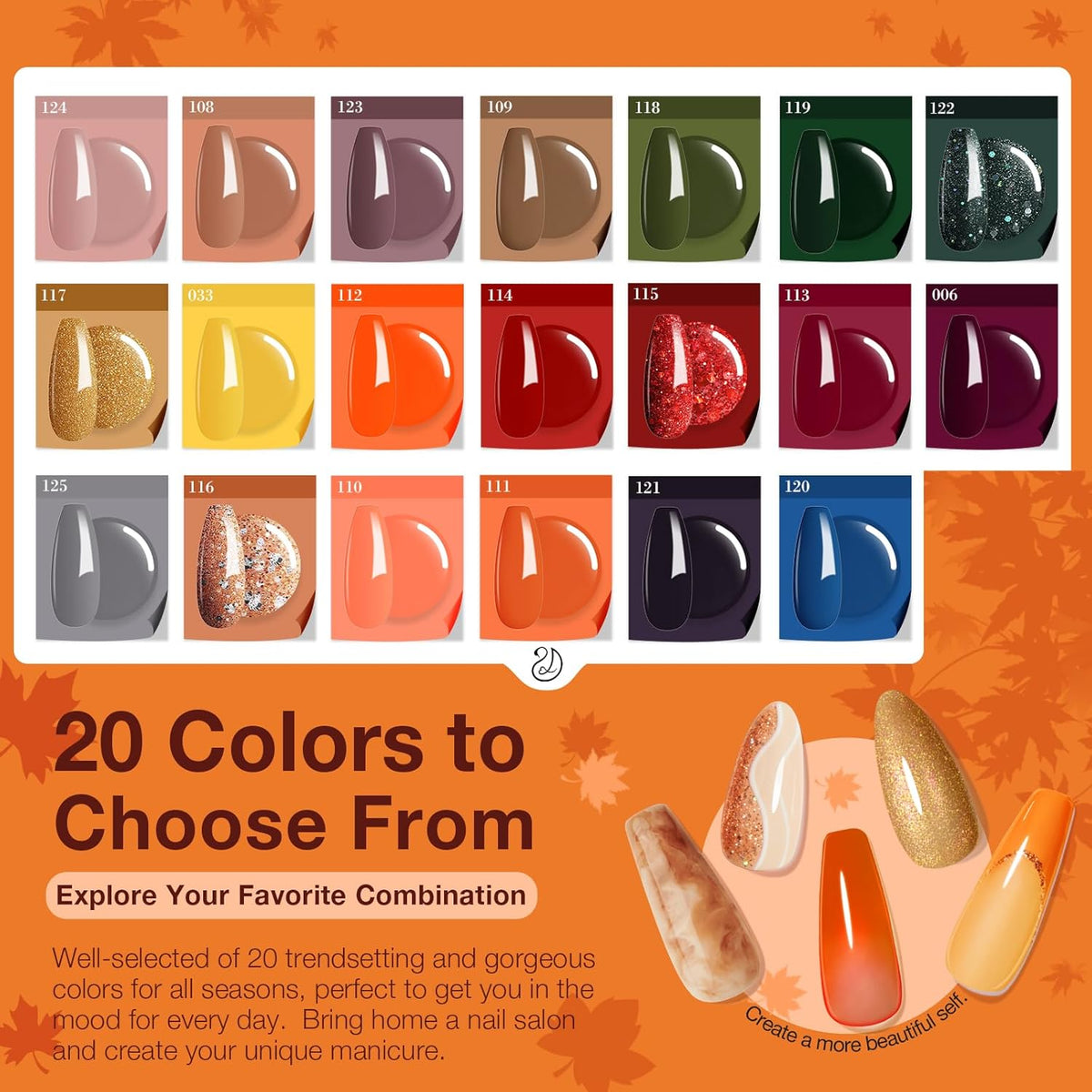 AZUREBEAUTY Dip Powder Nail Kit Starter Fall Autumn Orange Green Glitter Red 20 Colors Acrylic