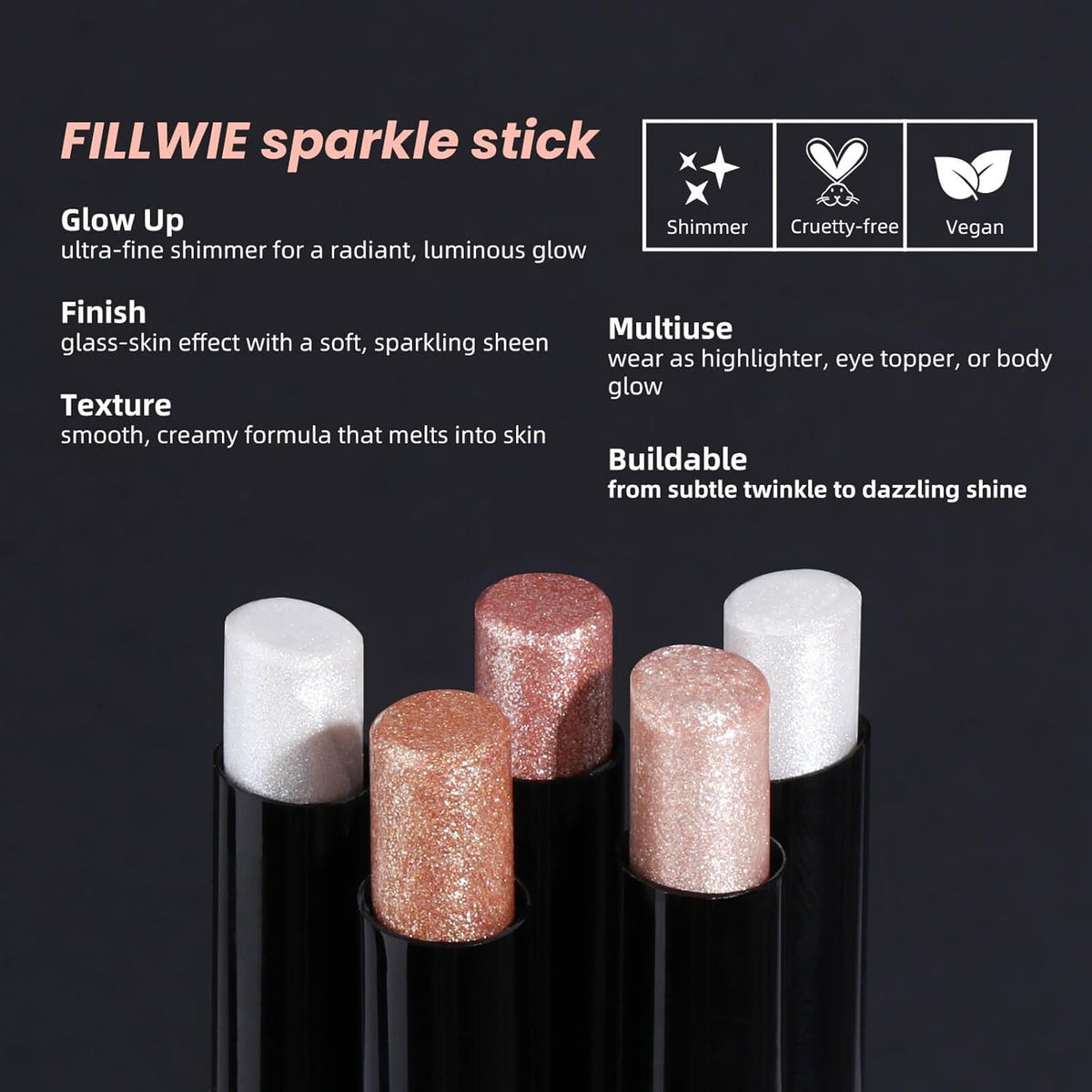 Shimmer Stick for Eyes, Lips, Face and Body Cream Highlight Eyeshadow, Multi-Use Diamond Like