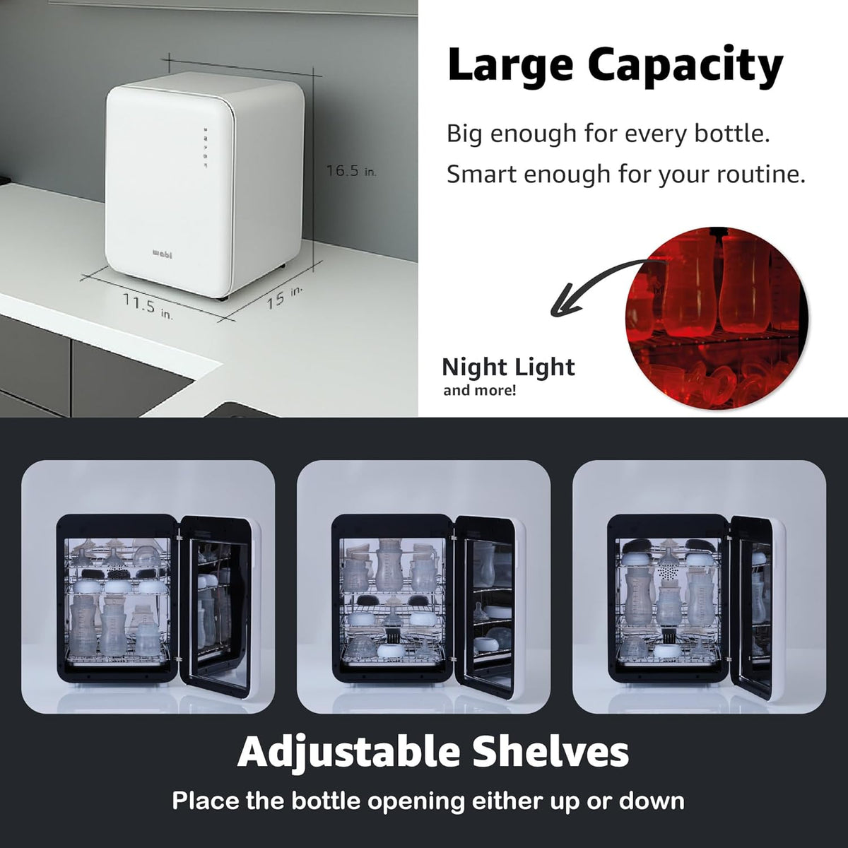 WABI UVC LEDs 3-in-1 Sanitizer & Dryer 360° Box | Disinfect, Dry, & Store Everyday Items, Baby