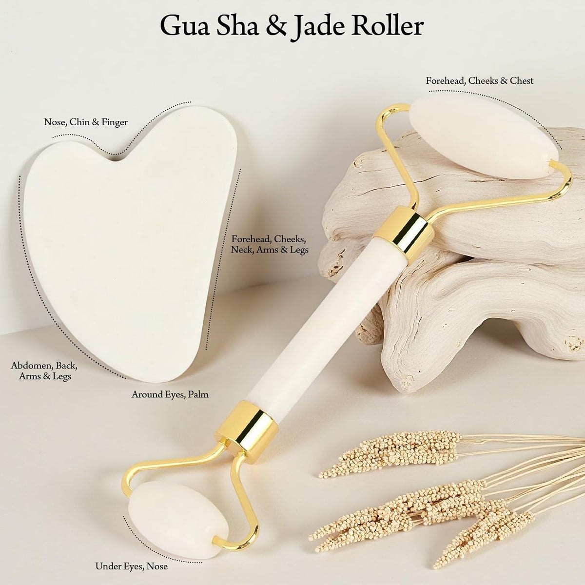Real Perfection Gua Sha Facial Tools Face Roller for Wrinkles Jade Roller and Gua Sha Set, Scrubber