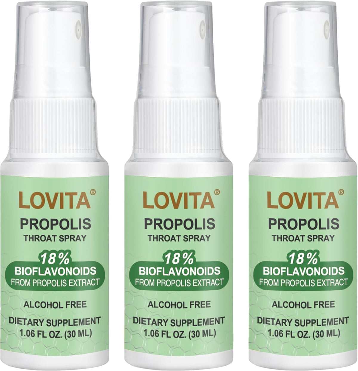 Lovita Bee Propolis Throat Spray, 18% Bioflavonoids, Alcohol-Free, Immune Support, Throat Soothing