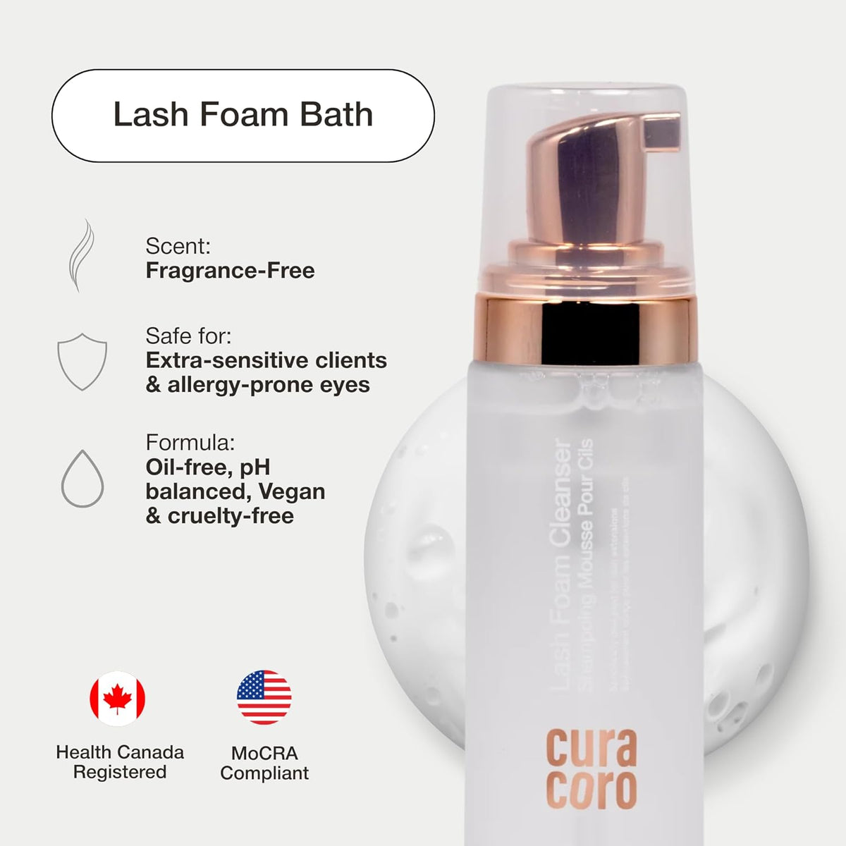 CURACORO 60ML Eyelash Extension Cleanser (Unscented) - Lash Shampoo for Lash Extensions, Eyelash