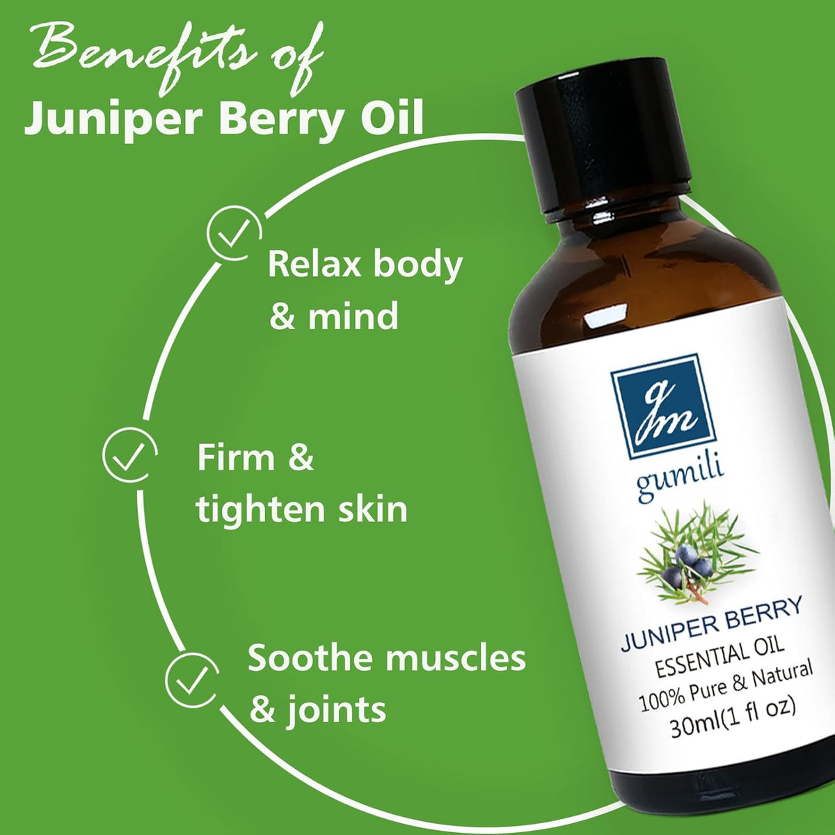 Juniper Berry Essential Oil 1 Oz – 100% Pure Natural Juniper Berry Oil for Diffuser, Massage, DIY