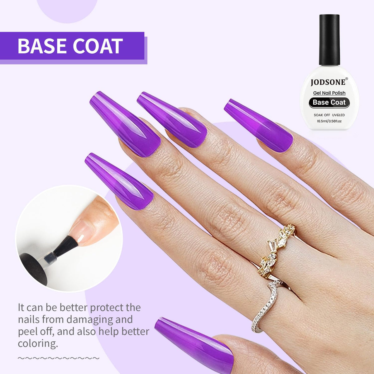 JODSONE 2Pcs 16.5ml Top Coat Base Coat Gel Polish Set No Wipe Clear Long Lasting Need U V Lamp