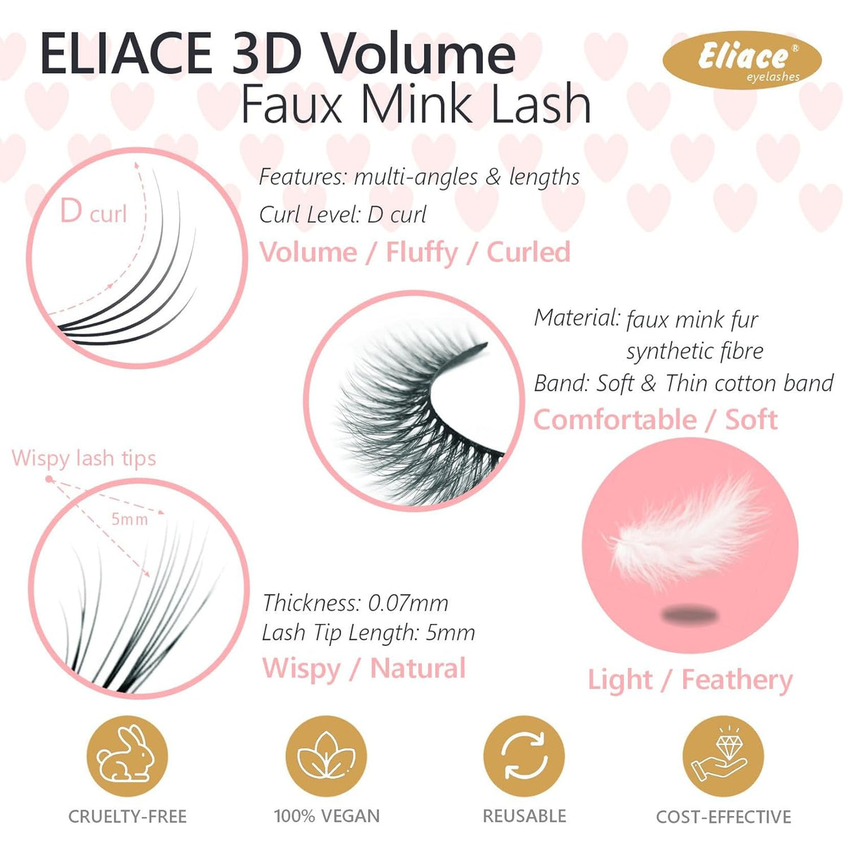 Eliace Eyelashes, (50 Pairs,5 Styles) Luxurious Faux Mink Lashes Natural Look Wispy Fluffy Handmade