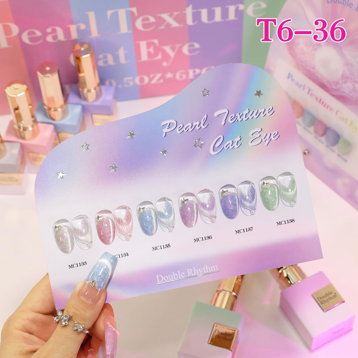 Double Rhythm Cat Eye Gel Nail Polish Set of 6 Same Color Same Bottle 0.5 Oz Shimmer Glitter with