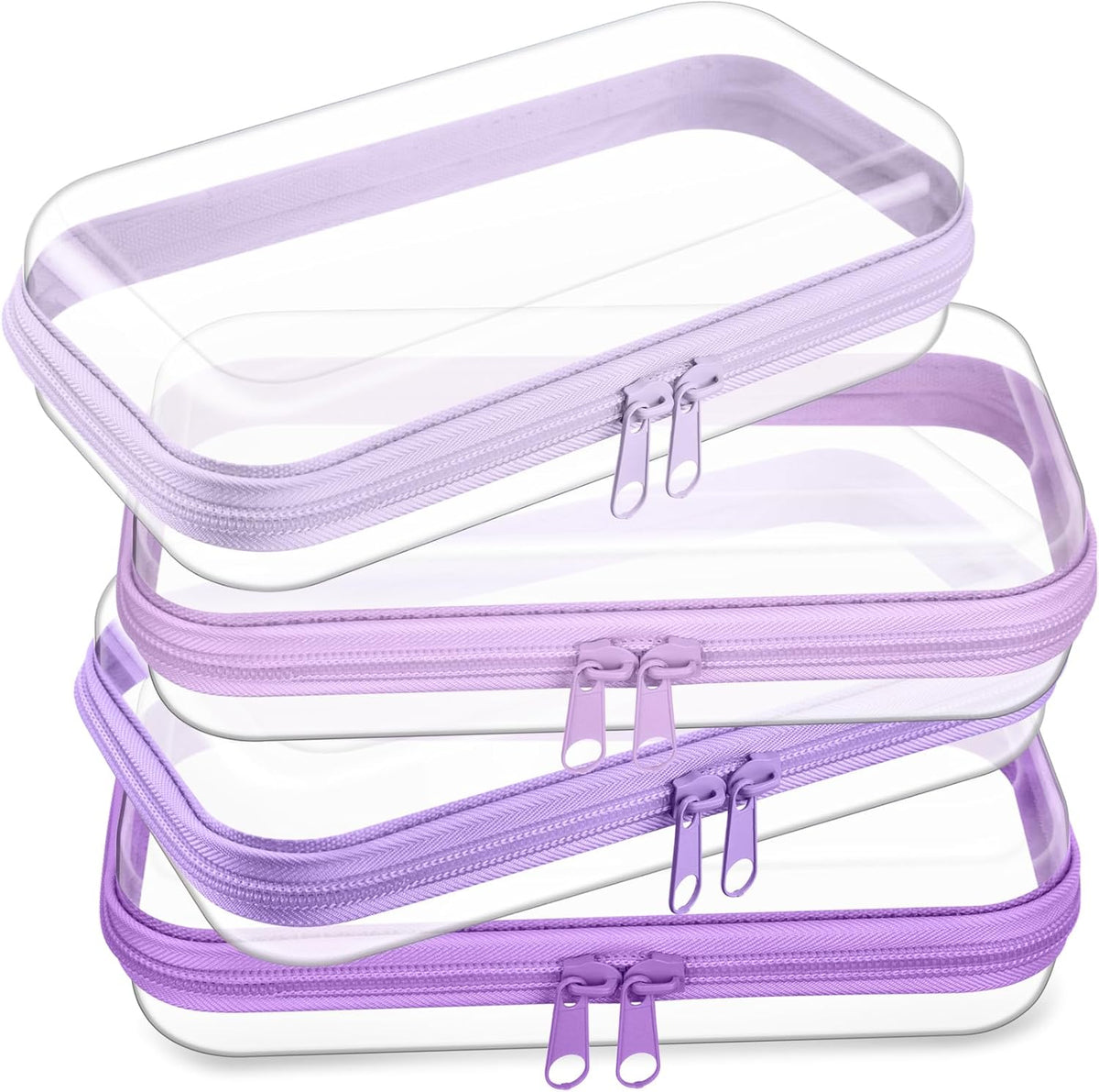 Hoolerry 4 Pcs Hard Clear Zipper Case Makeup Bags Plastic Pencil Pouch Transparent Storage Box