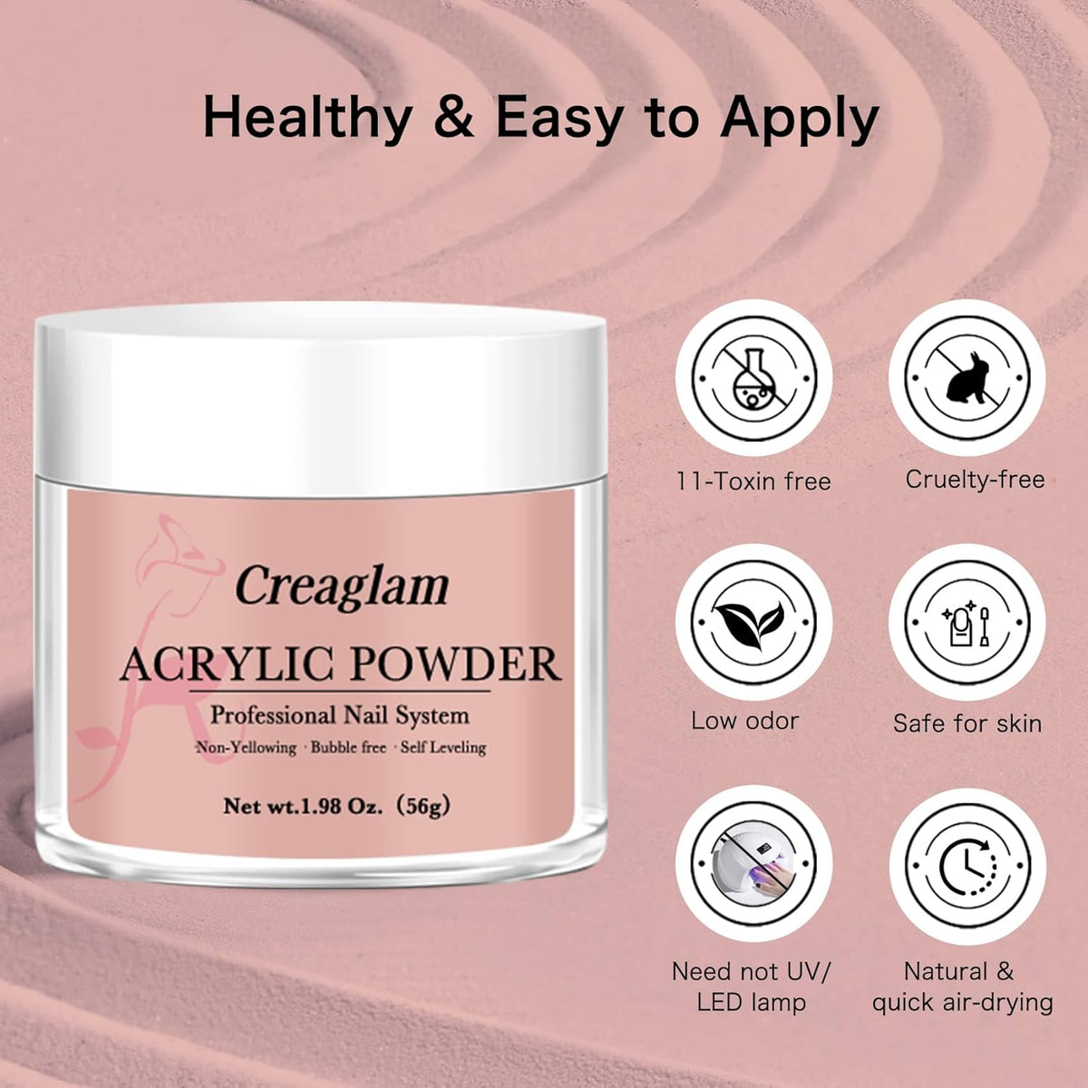 Acrylic Powder for Nail 56g: 2oz Peach Pink Acrylic Powder Large Capacity Professional for 3D Art