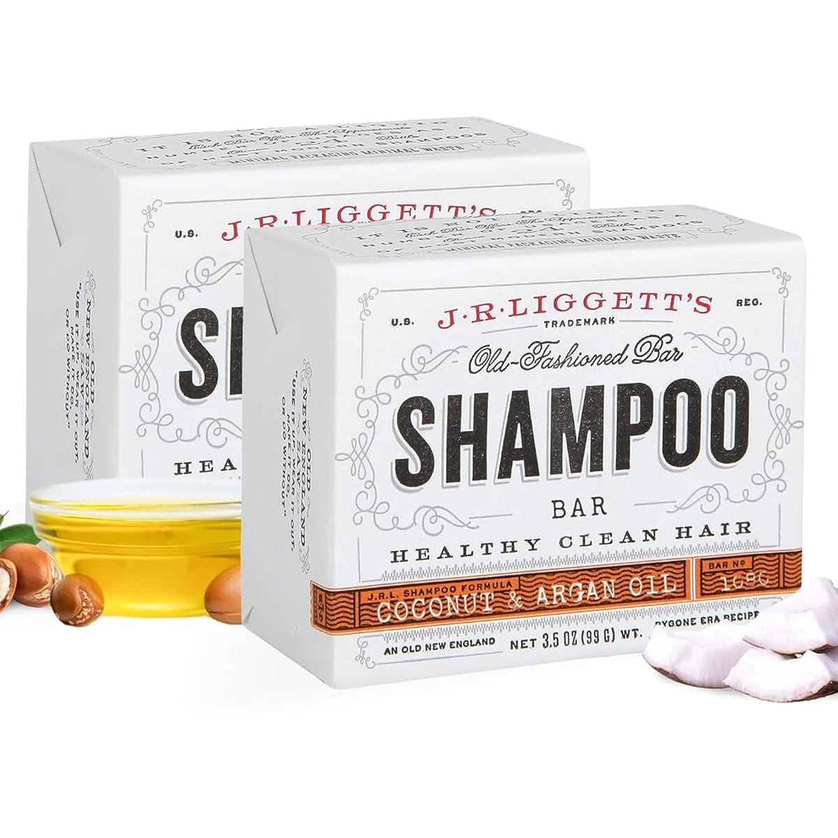 J·R·LIGGETT'S Shampoo Bar - Coconut & Argan Oil, All Natural Solid Shampoo for Hair with Olive Oil