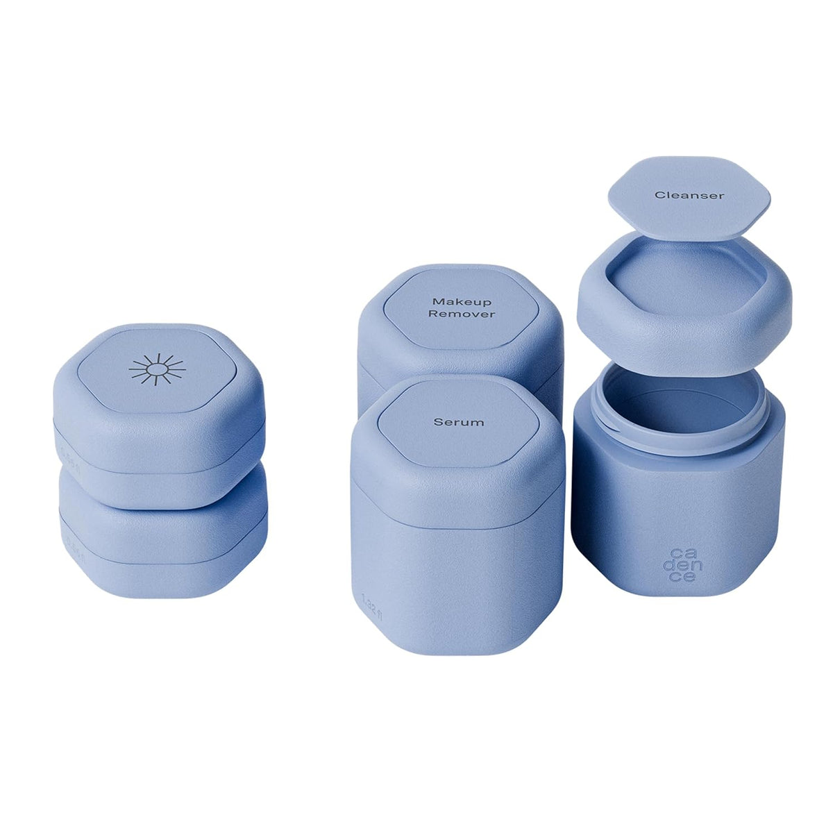 Cadence Travel Containers - Core Skincare Set - Magnetic Containers with Lids,2 Small (0.56oz) & 3