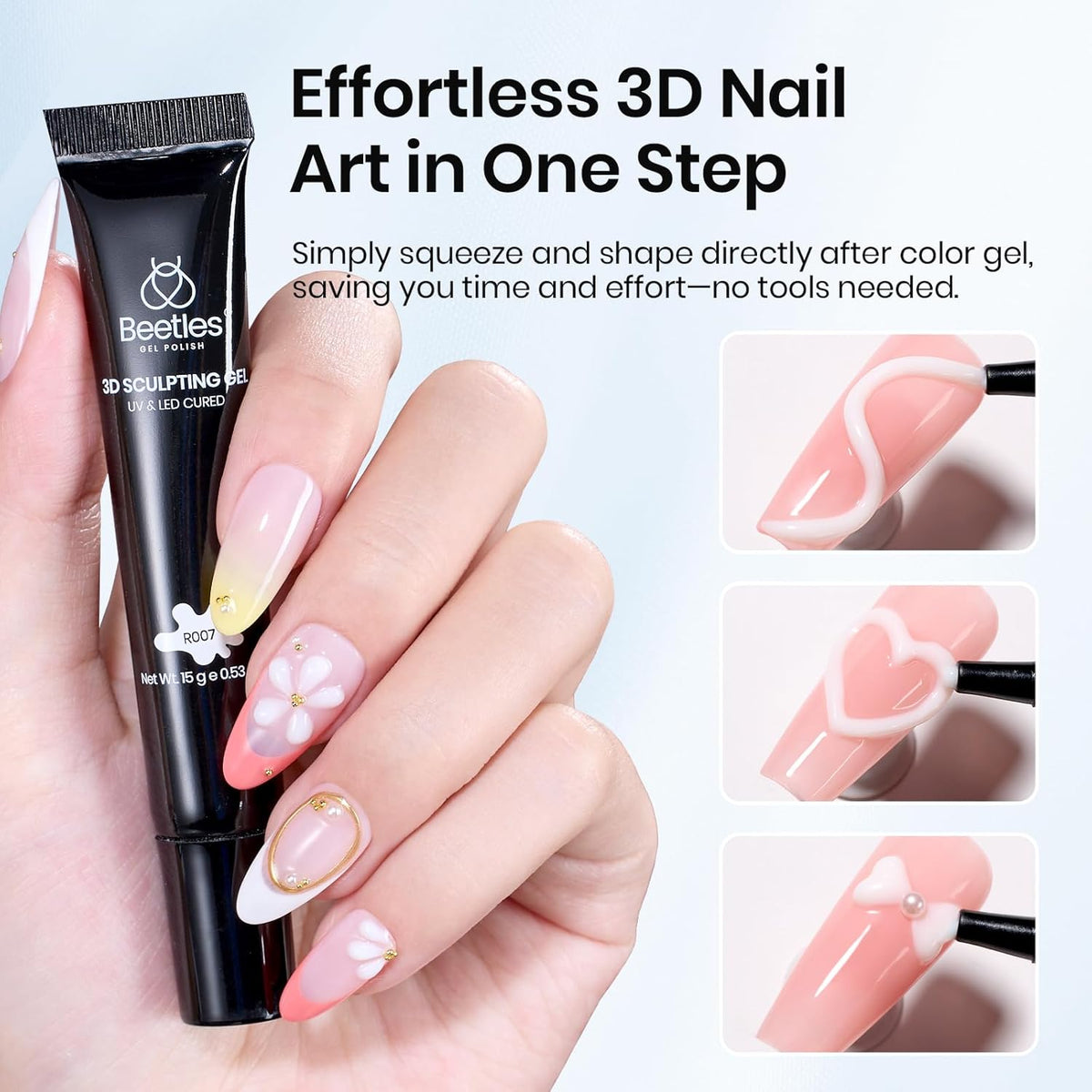 Beetles Sculpting Gel 3D Nail Art - Halloween White No Wipe Nail Polish 3D Rhinestone Building