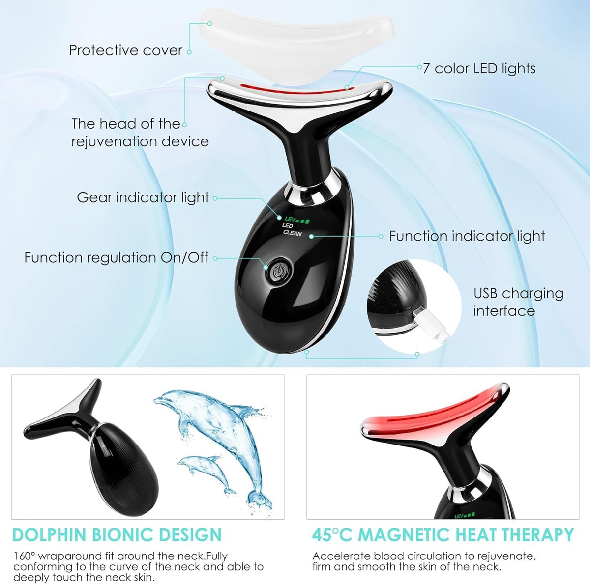 Facial Massager Red-Light-Therapy-for-Face and Neck, Face 𝖲 culpting Wand with 7 Color (Bright