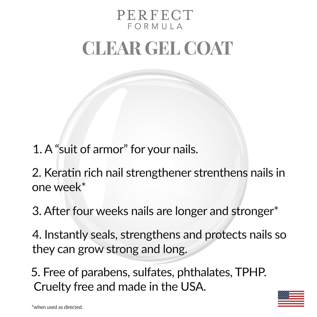 Perfect Formula Clear Gel Coat - Nail Strengthener, Keratin Treatment, Clear Nail Polish