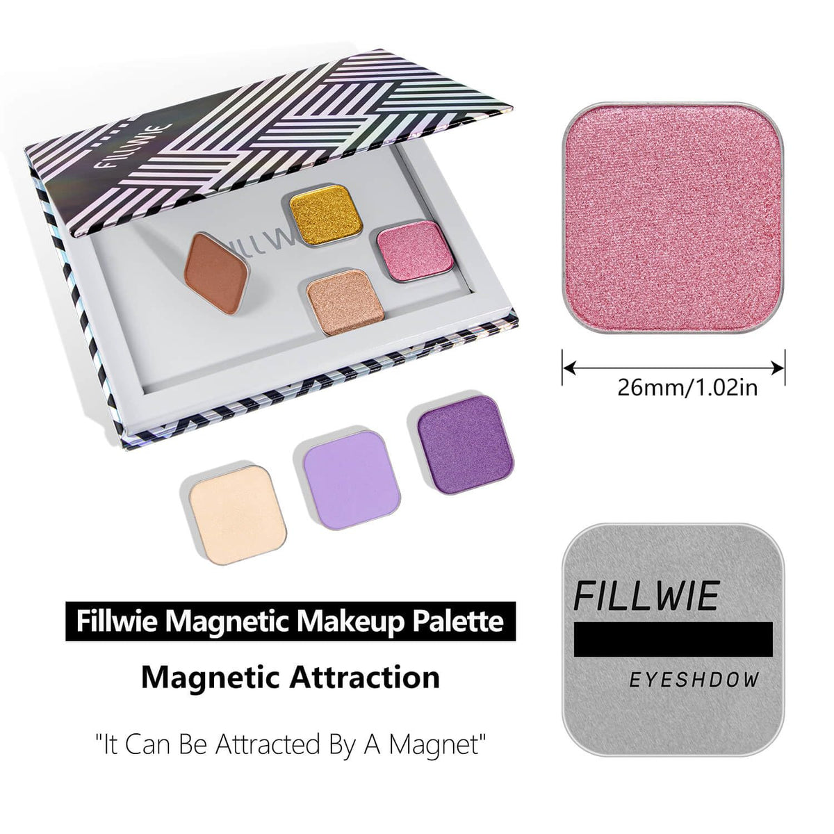 Single Pink Eyeshadow Matte Shimmer Highly Pigmented Blendable Longwear Powder in Magnetic Refill