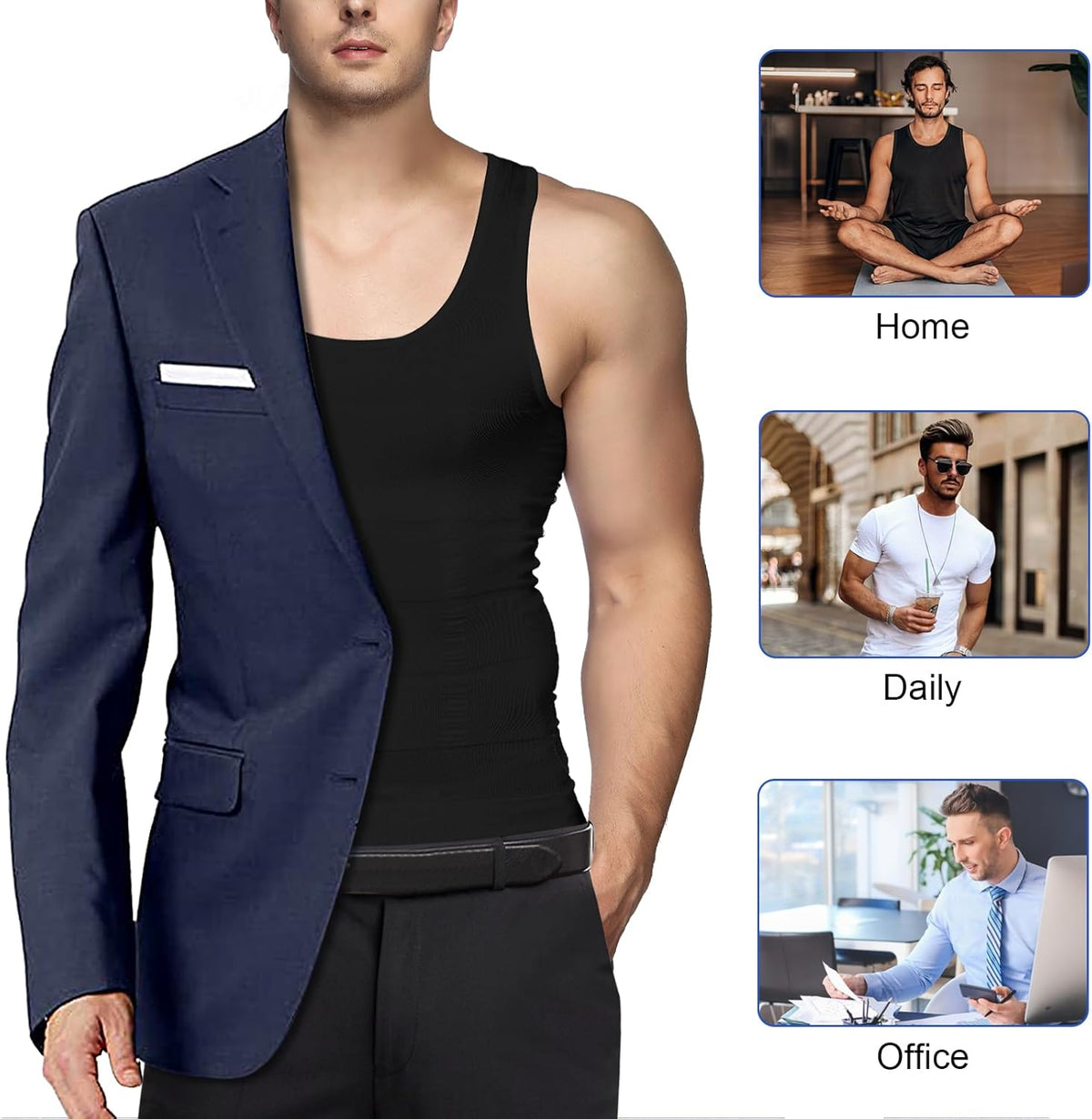 Odoland 5 Pack Men's Compression Shirt Short Sleeve Vest Set, Body Shaper Shapewear Tank Top Base